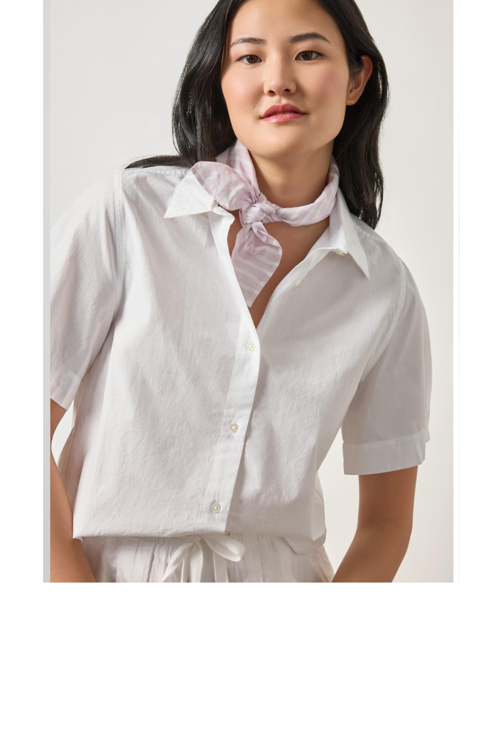 Folded Sleeve Button Down - White