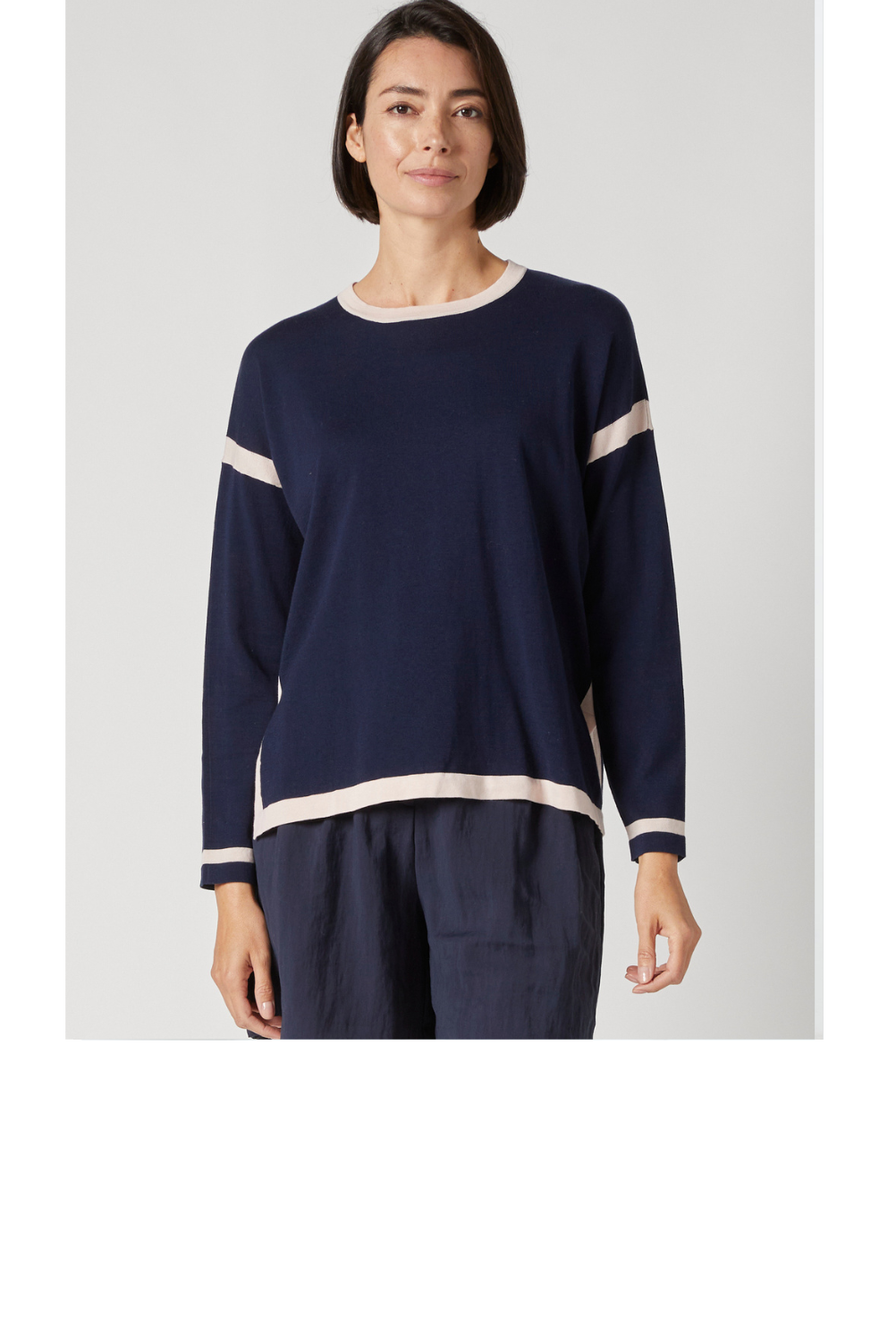 Hem Stripe Pull Over - Navy