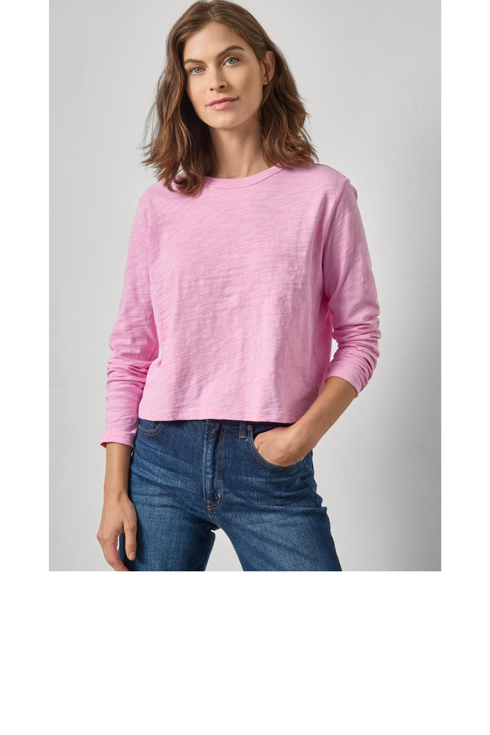 Long Sleeve Cropped Boyfriend Tee - Taffy