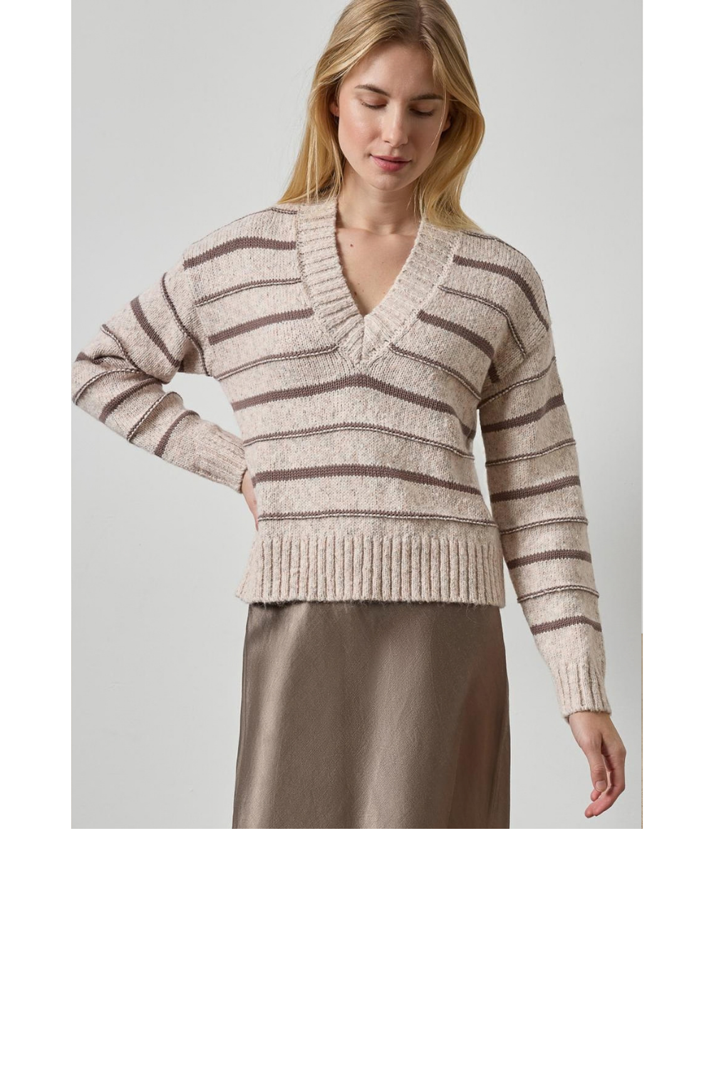 Multi Stripe V-Neck Sweater - Gardenia Stripe