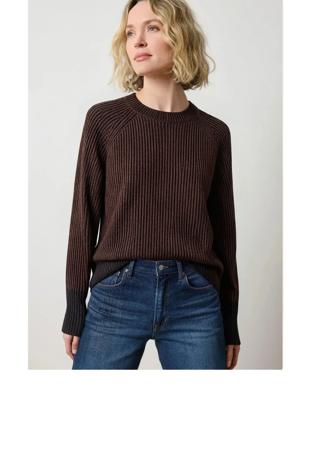 Plaited Crewneck Sweater -Coffee Bean/Black