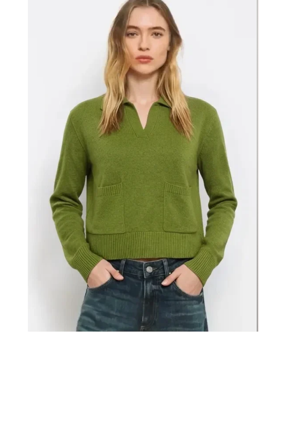 Split-Neck Pocket Polo Sweater - Moss