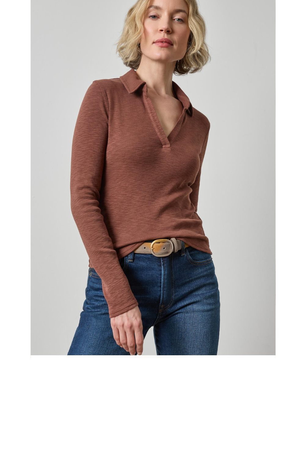 Long Sleeve Polo Neck - Chestnut