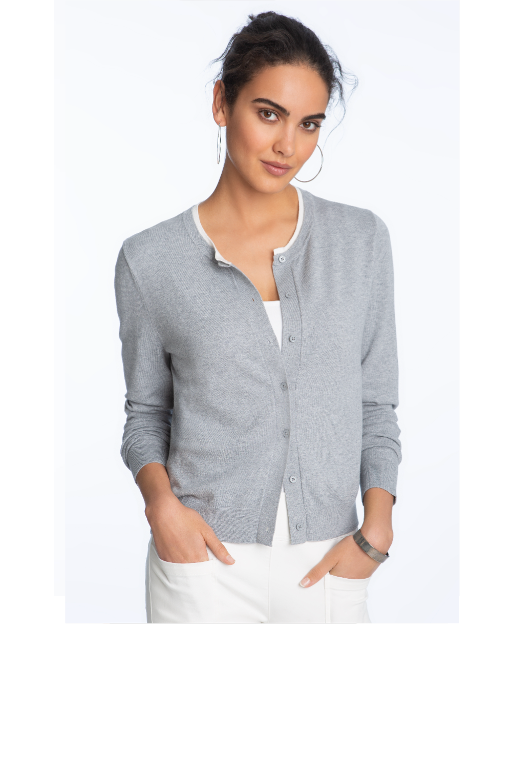 Double Layer Detail Cardigan - Heather Grey