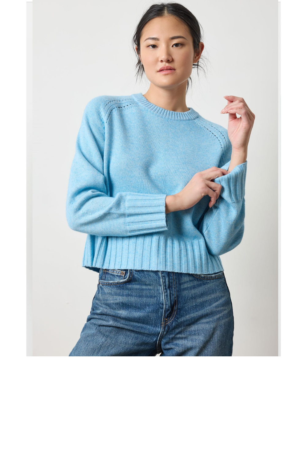 Saddle Sleeve Crewneck Sweater - Mystic Blue