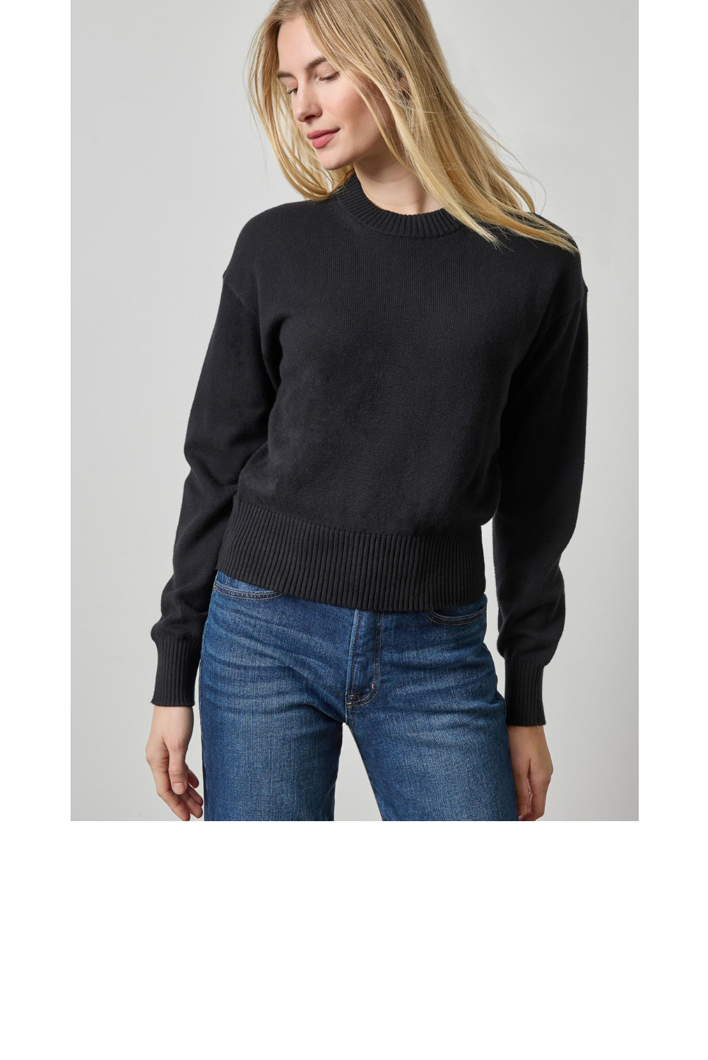 Relaxed Cotton Cashmere Crewneck Sweater - Black