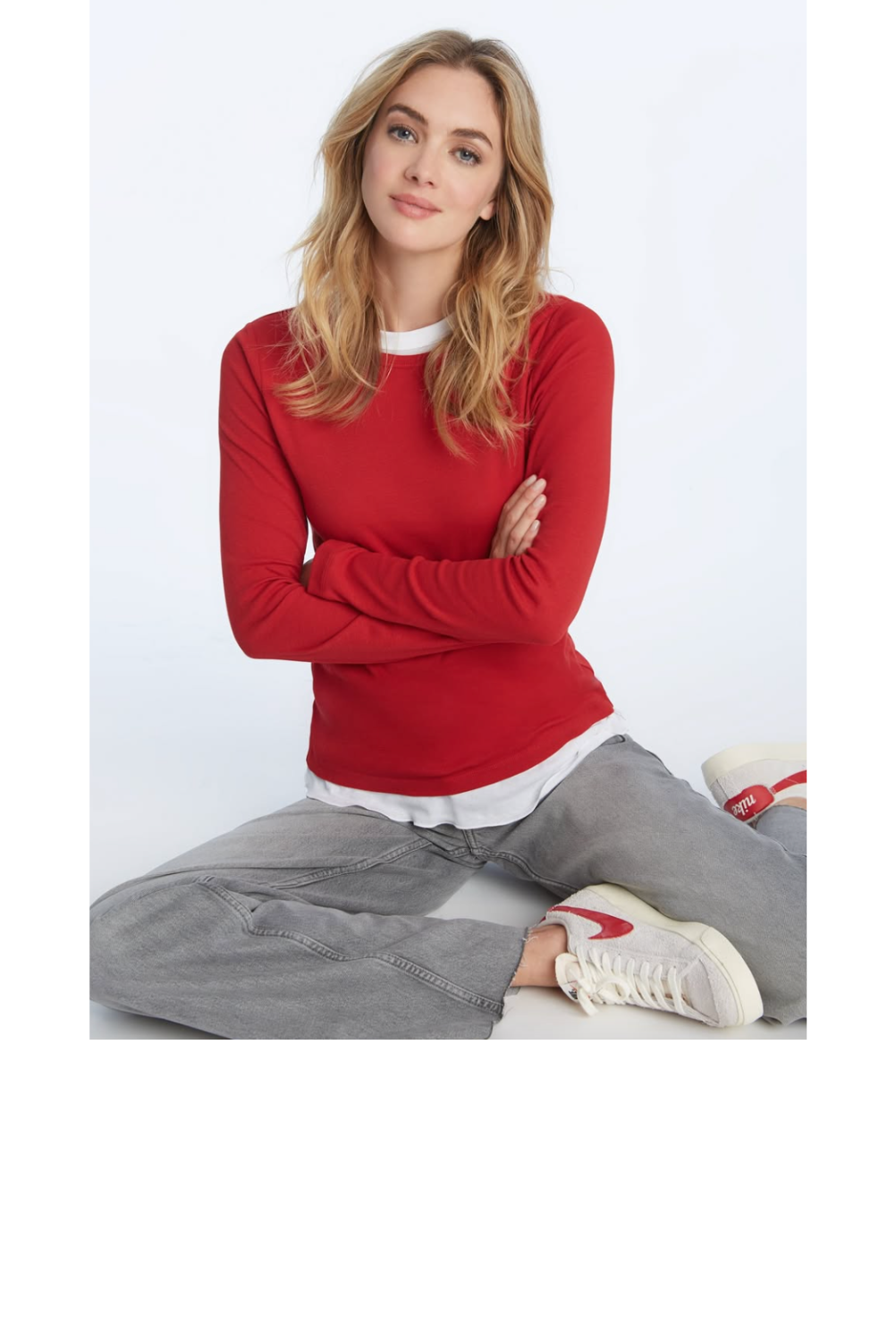 Double Layer Crewneck Tee - Red