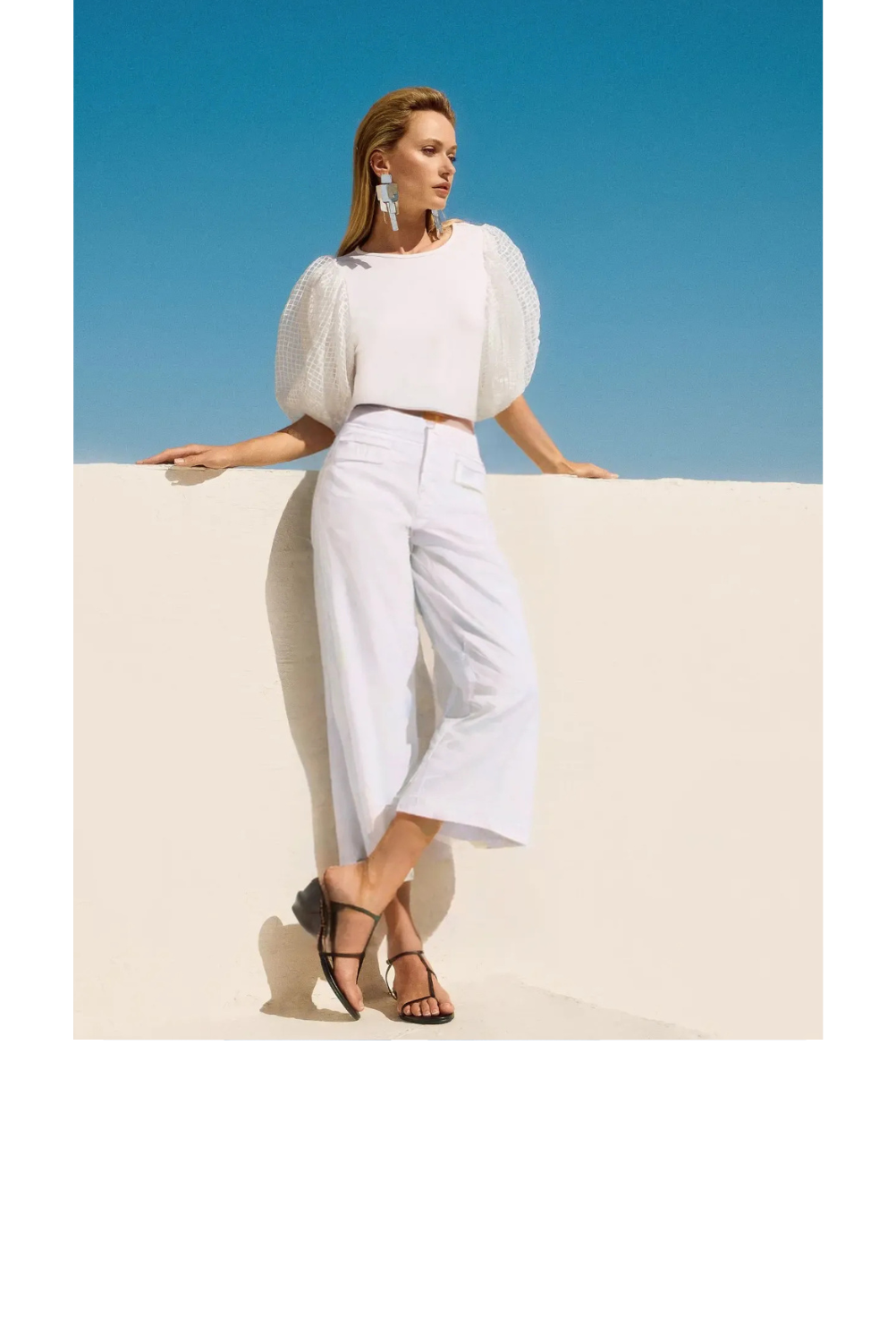 Modern Wide Leg Twill Pants - White