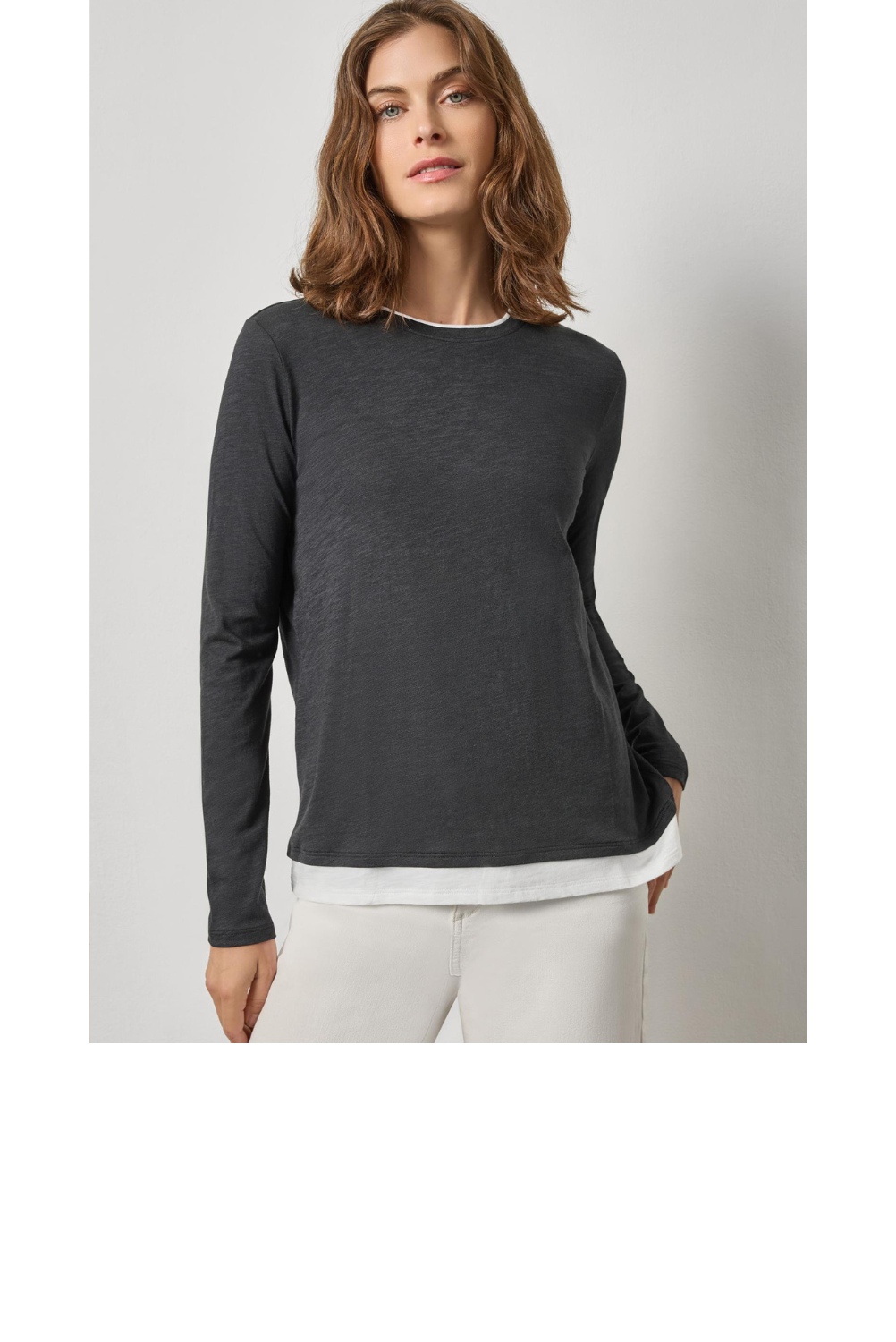 Paneled Hem Long Sleeve Crew - Black