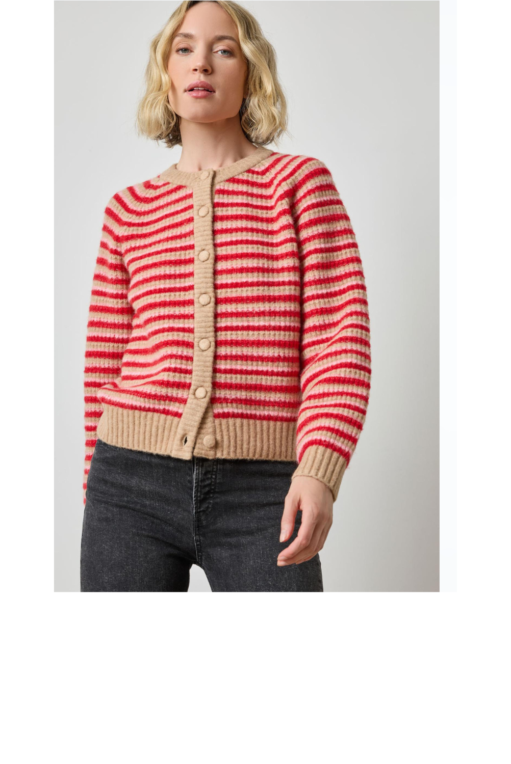 Button Front Striped Cardigan - Holly Stripe