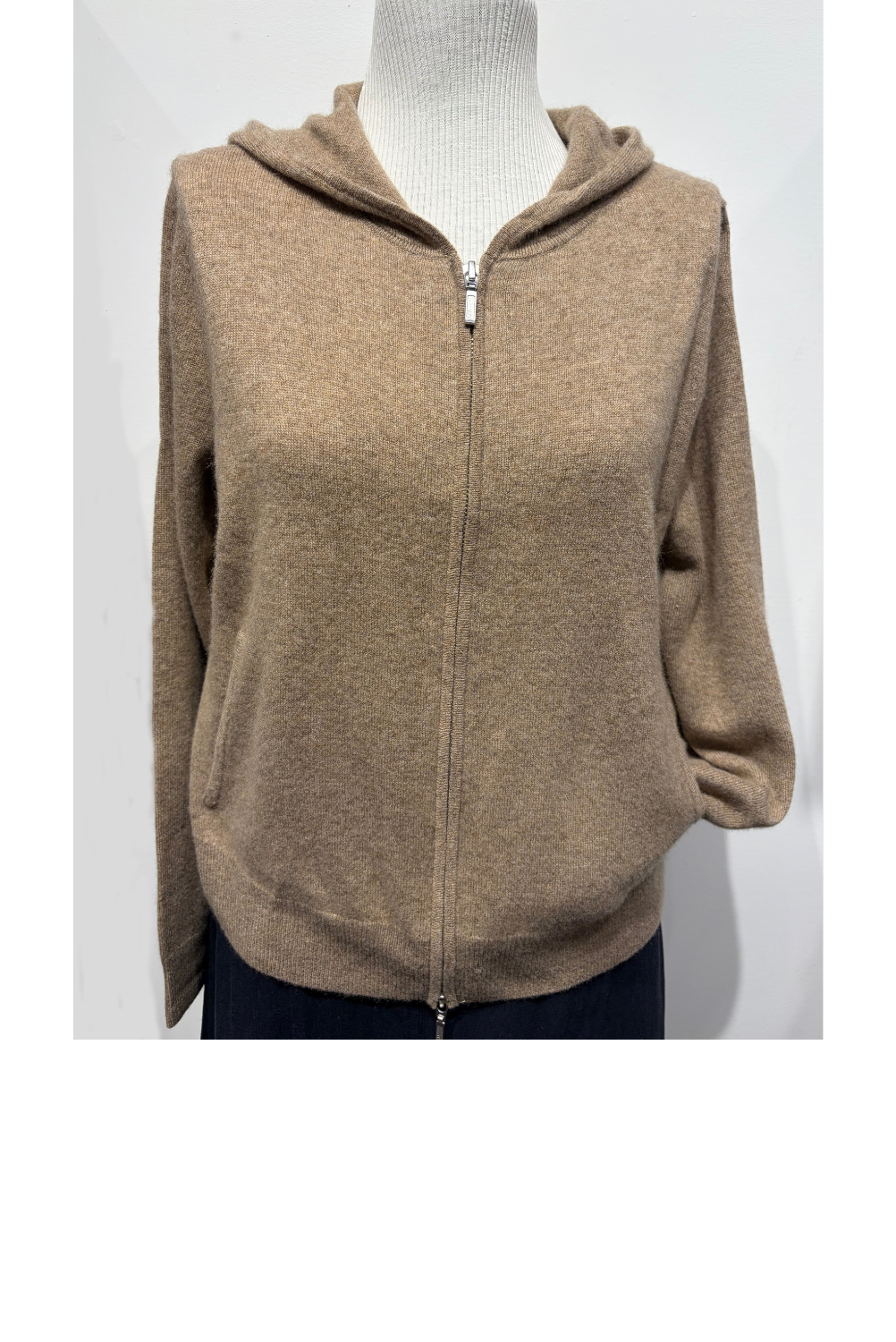 Amba Cashmere Zip-Up Hoodie -Walnut