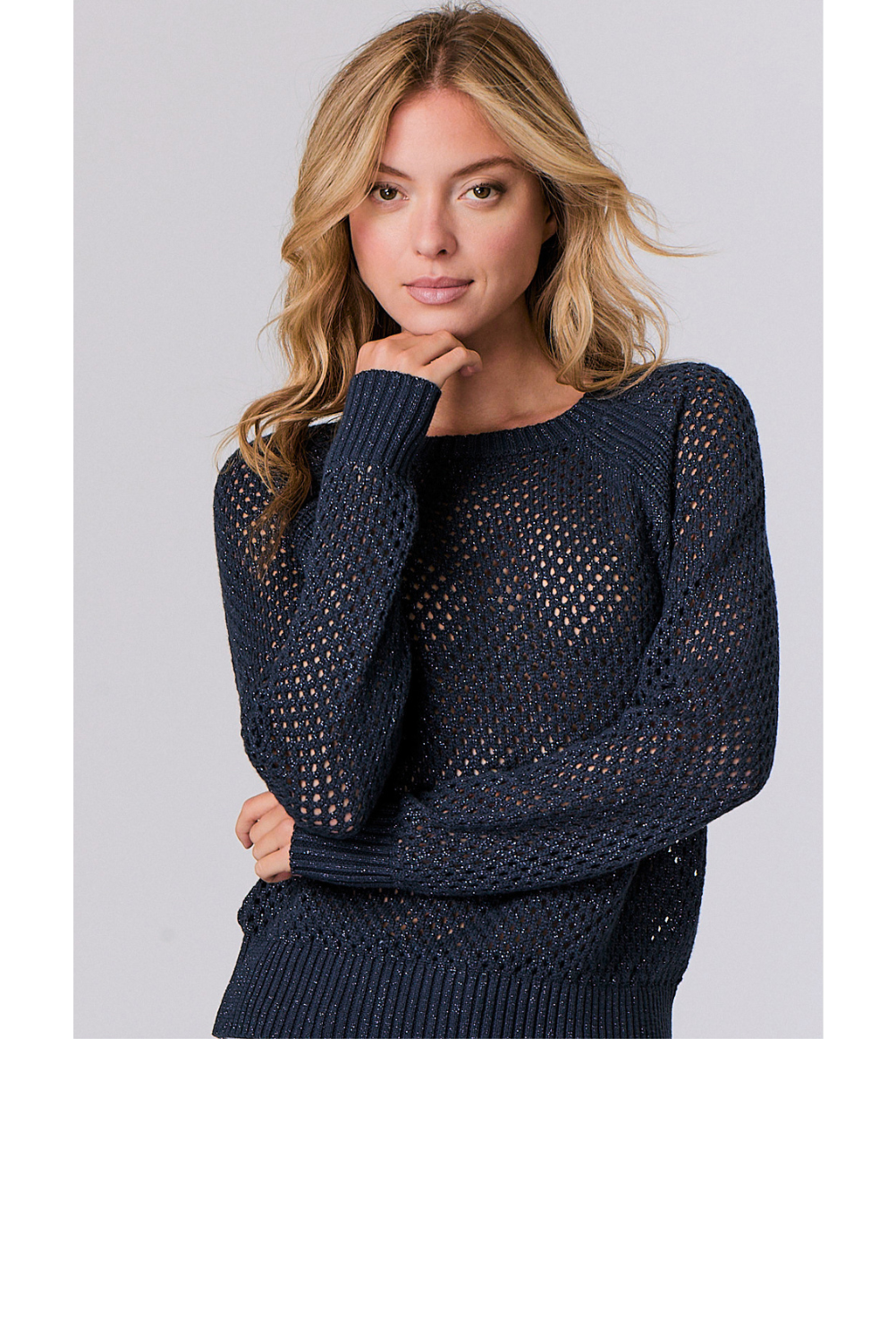 Open Stitch Raglan Sleeve Sweater - Midnight