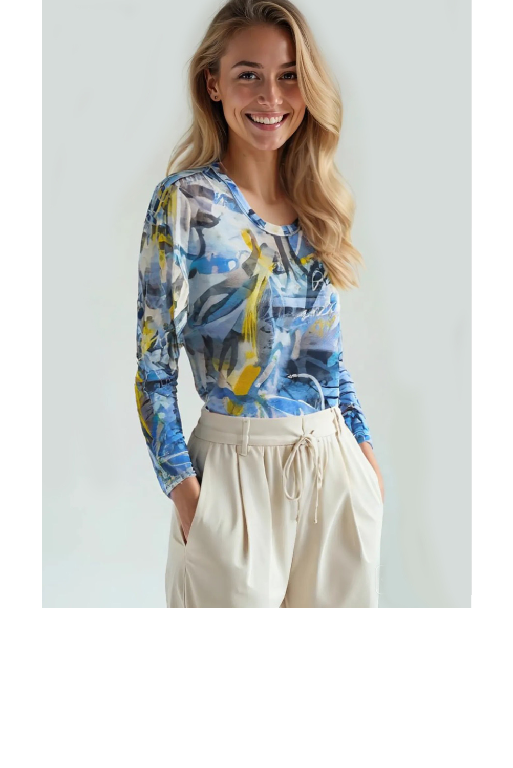 Collage Print Long Sleeve Top. - Blue Multi