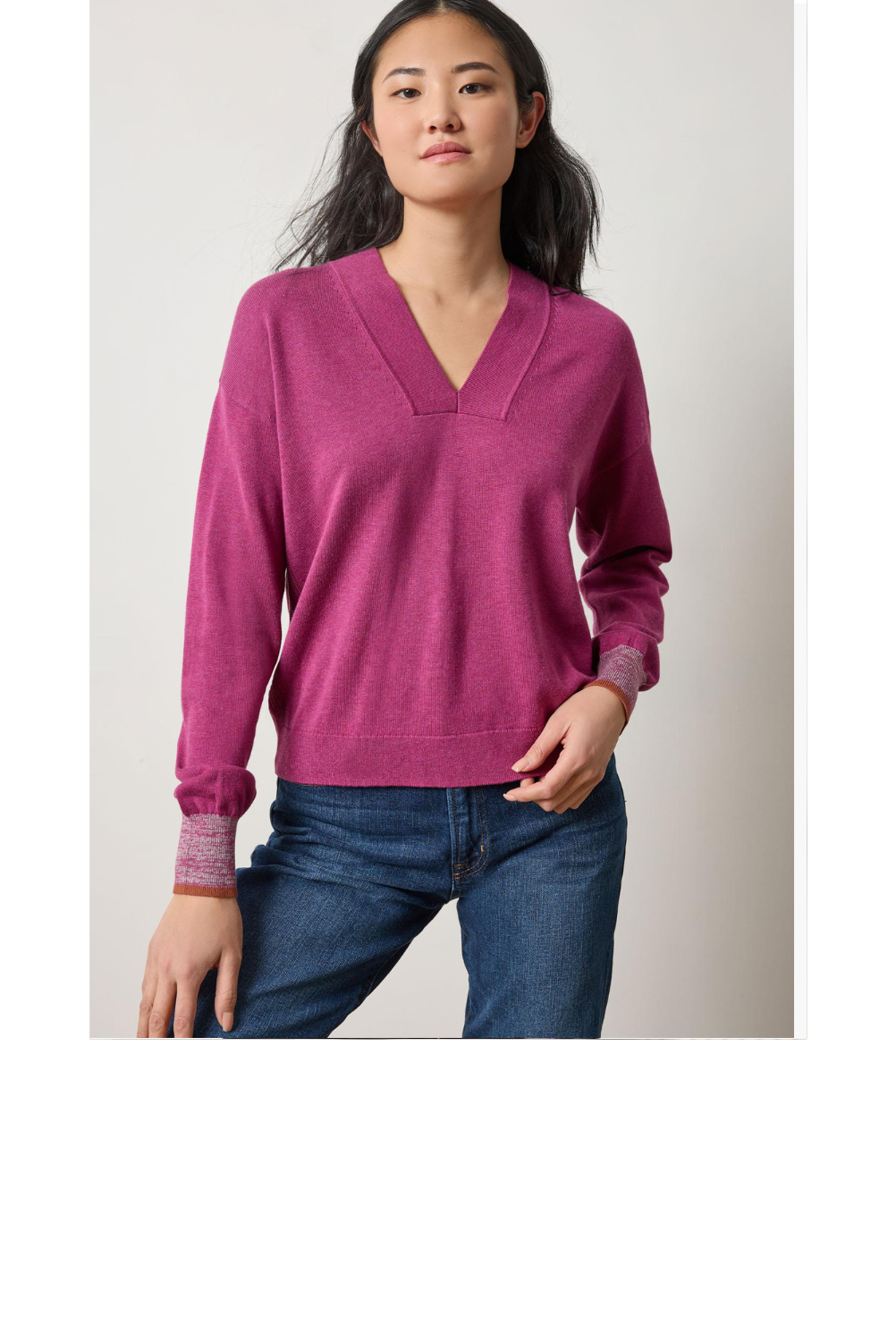 V Neck Pullover Sweater - Dahlia