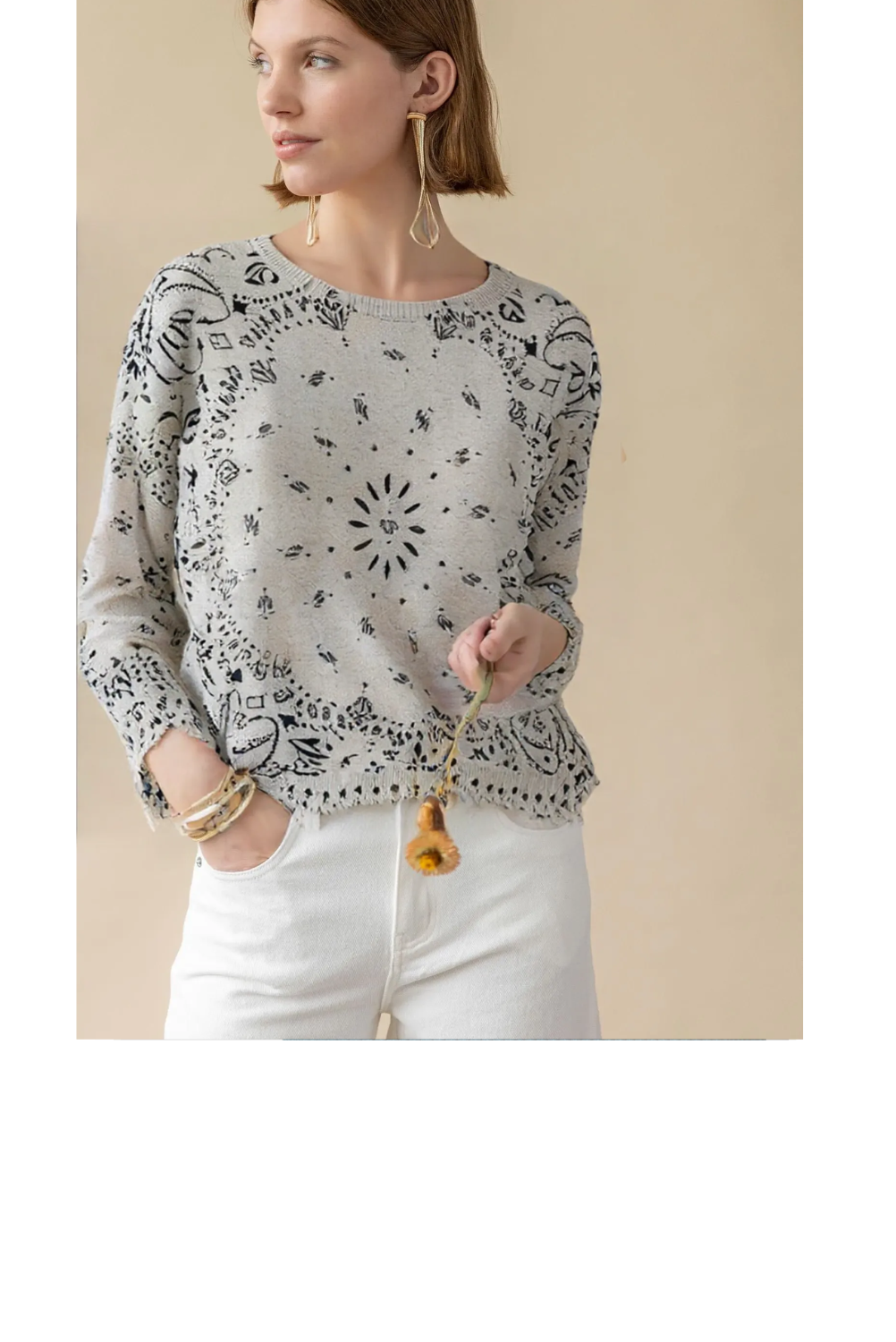 Bandana Boat Neck Sweater - Cloud