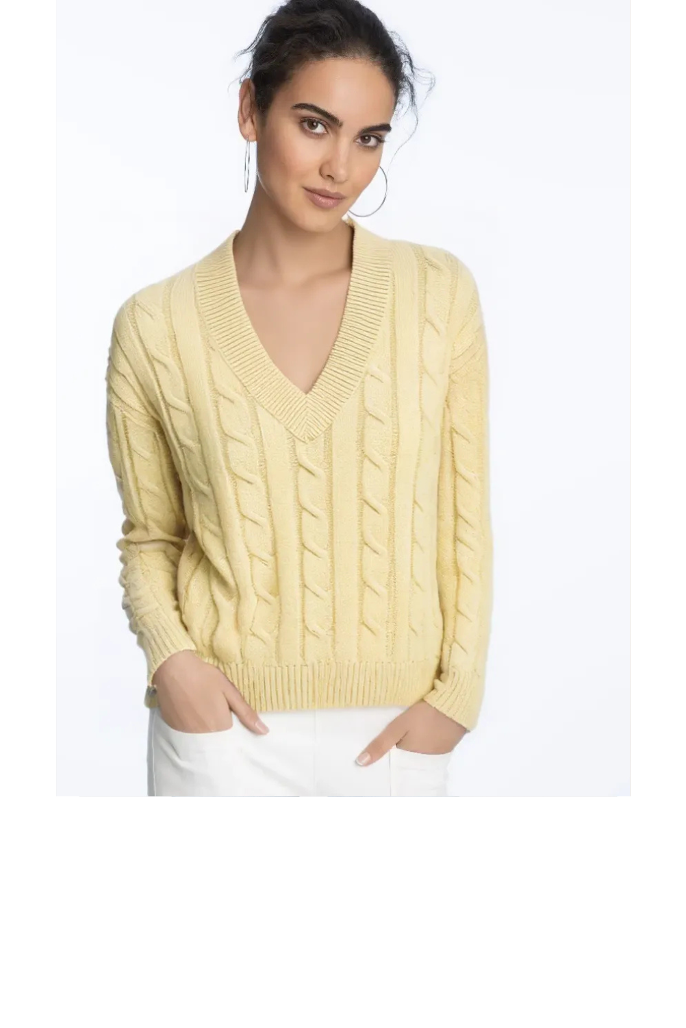 Acid Wash Cable V-Neck - Yellow