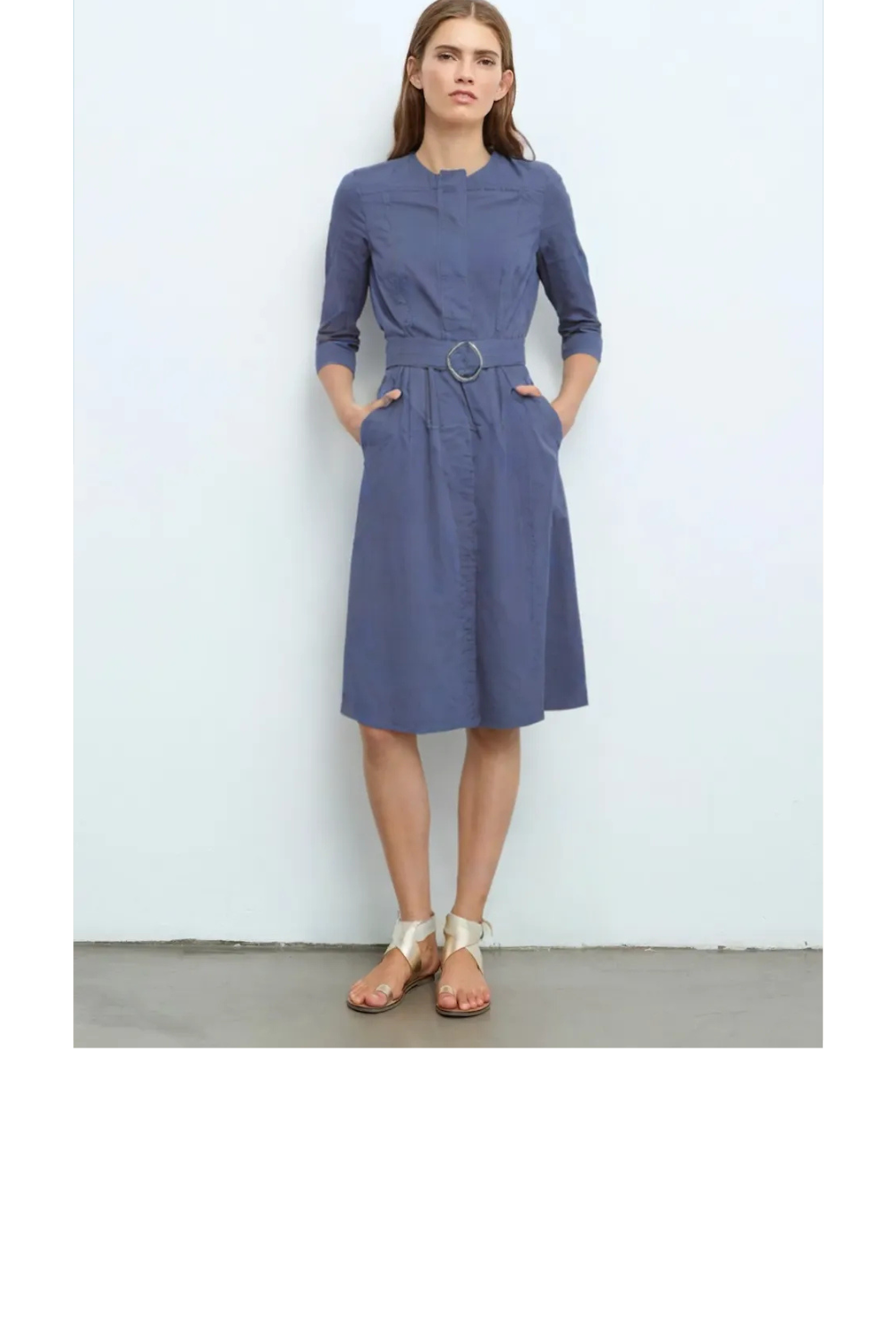 3/4 Sleeve Seamed Midi Dress - Slate Blue