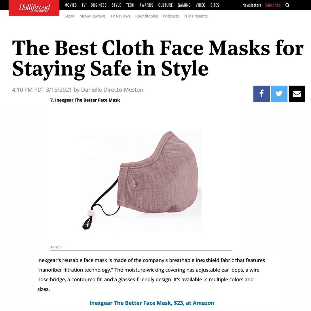 Thank you @thehollywood_reporter for including The Better Mask by @inexgear in the &ldquo;Best Cloth Face Masks 2021: Top Reusable Face Masks&rdquo;! 😷 #inexgear