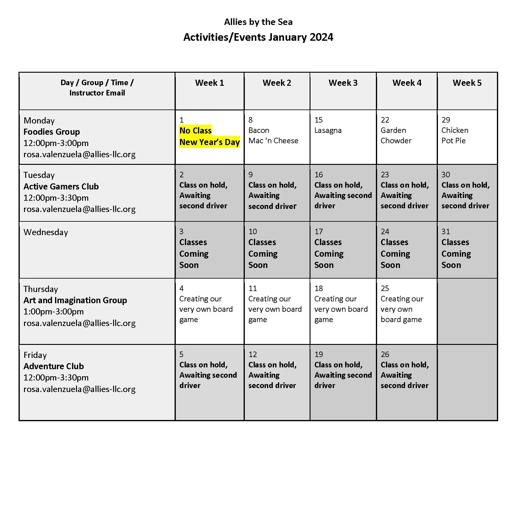 Allies by the Sea Program Schedule — Allies, LLC