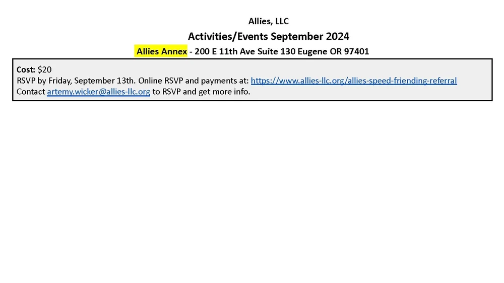 DSA Program Schedule (Eugene) — Allies, LLC