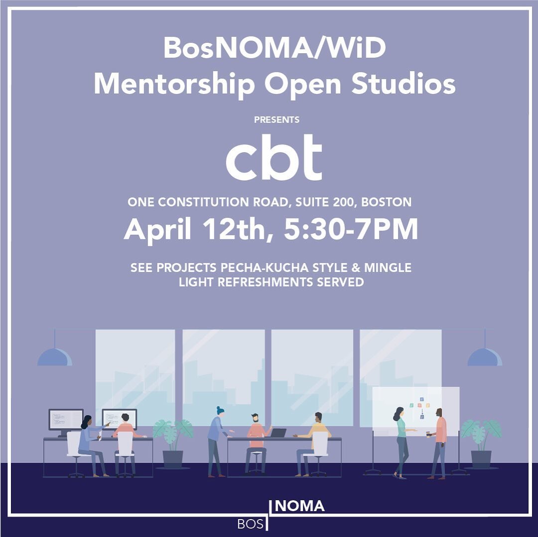 Mark your calendars: Come join CBT for an Open Studio event April 12th @ 5:30pm with our 2023 Mentorship Group! Come see projects peach-kulcha style and mingle. 
Light refreshments served
All students welcome!
.
.
.
.
.
#CareerDevelopment #BosNOMA #N