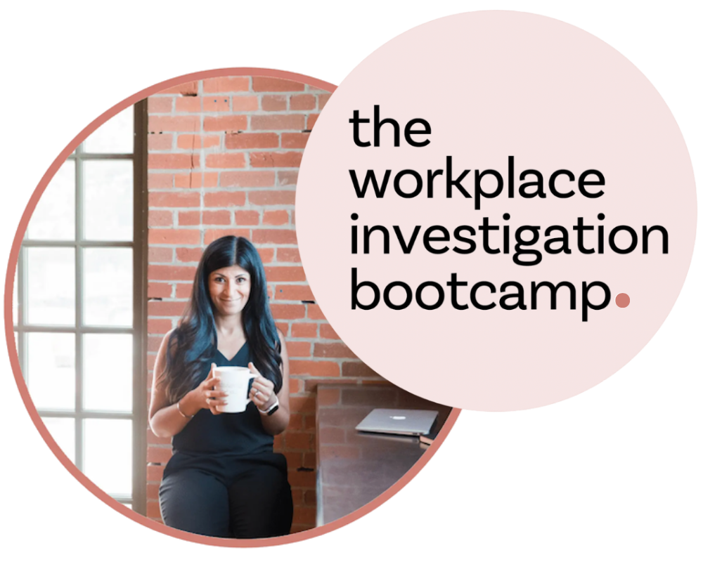 The Workplace Investigation Bootcamp Logo - Saira of Hrology with coffee cup