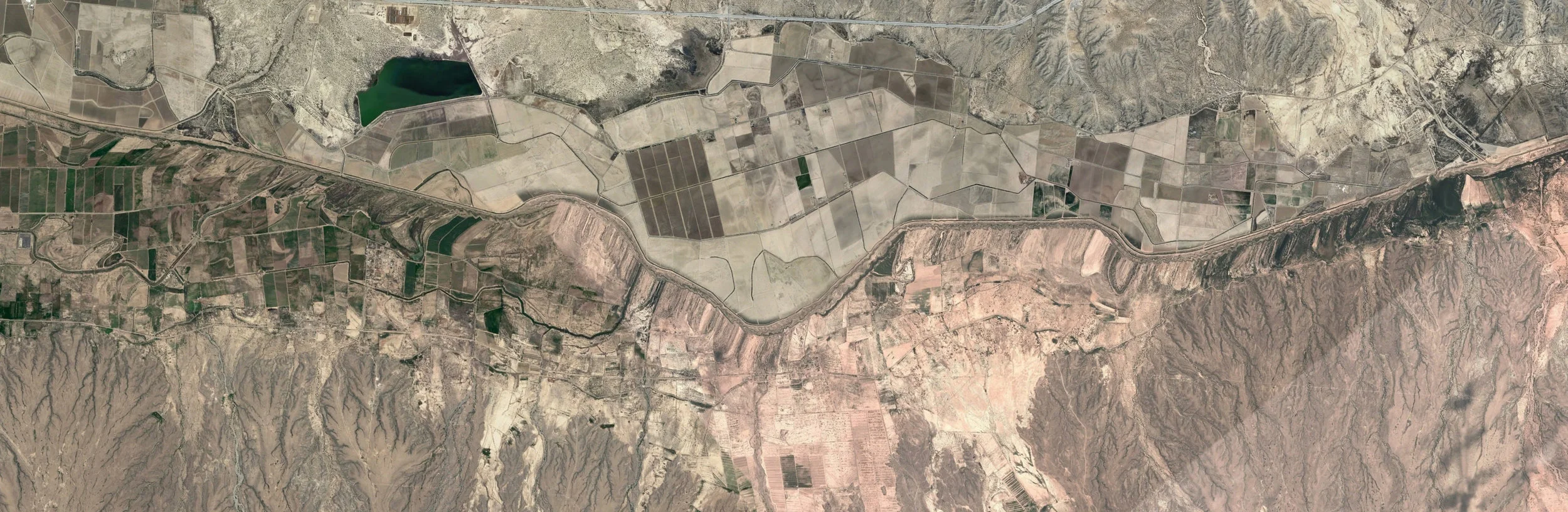 Mile 737 – 752, Mexico/U.S. Border (Redacted) , 2017 Google Earth screenshots, inkjet pigment print, 42 x 138”