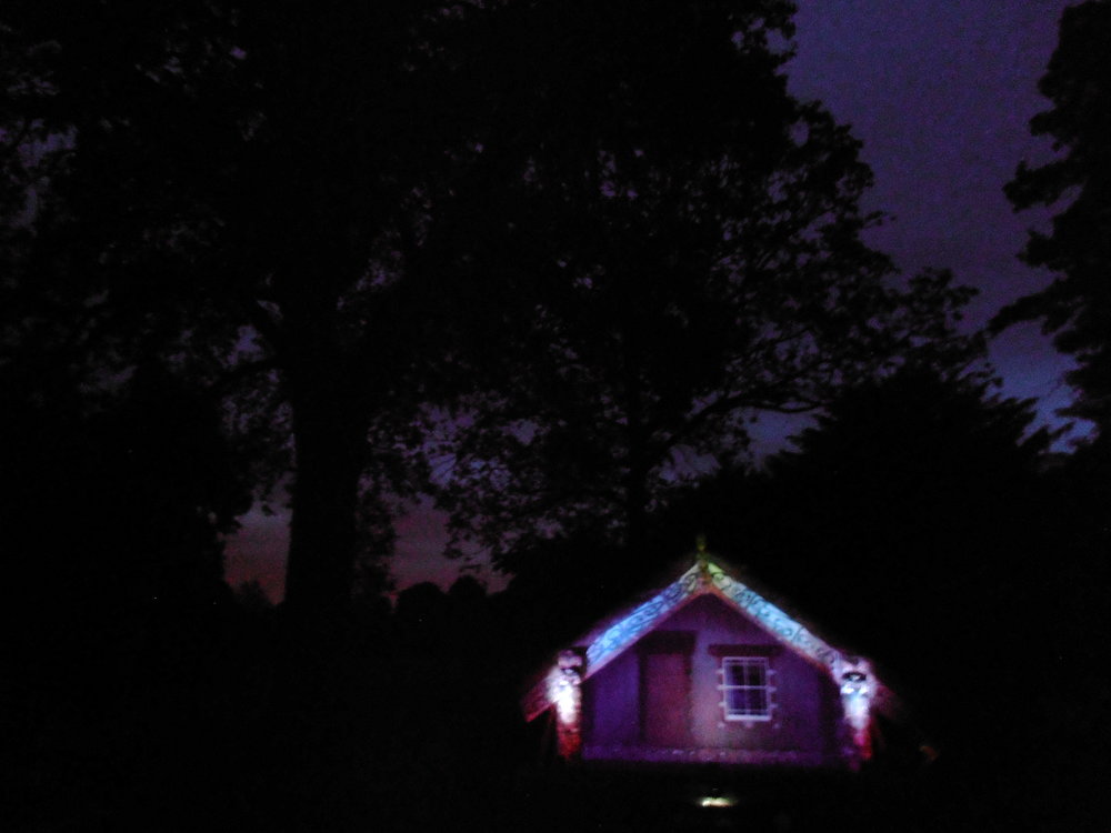  Light and sound installation at Hinemihi by Kura Puke and Stuart Foster, Massey University, New Zealand. 2014 Photo R. O'Callaghan 