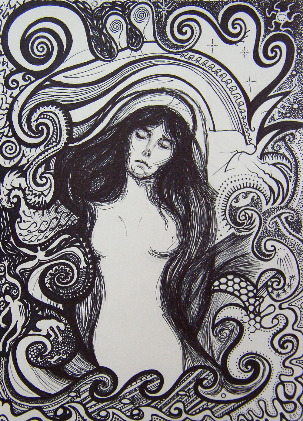  “Munch’s Madonna”  Pen and ink, 21cm x 29.7 cm on cartridge, 2010. 