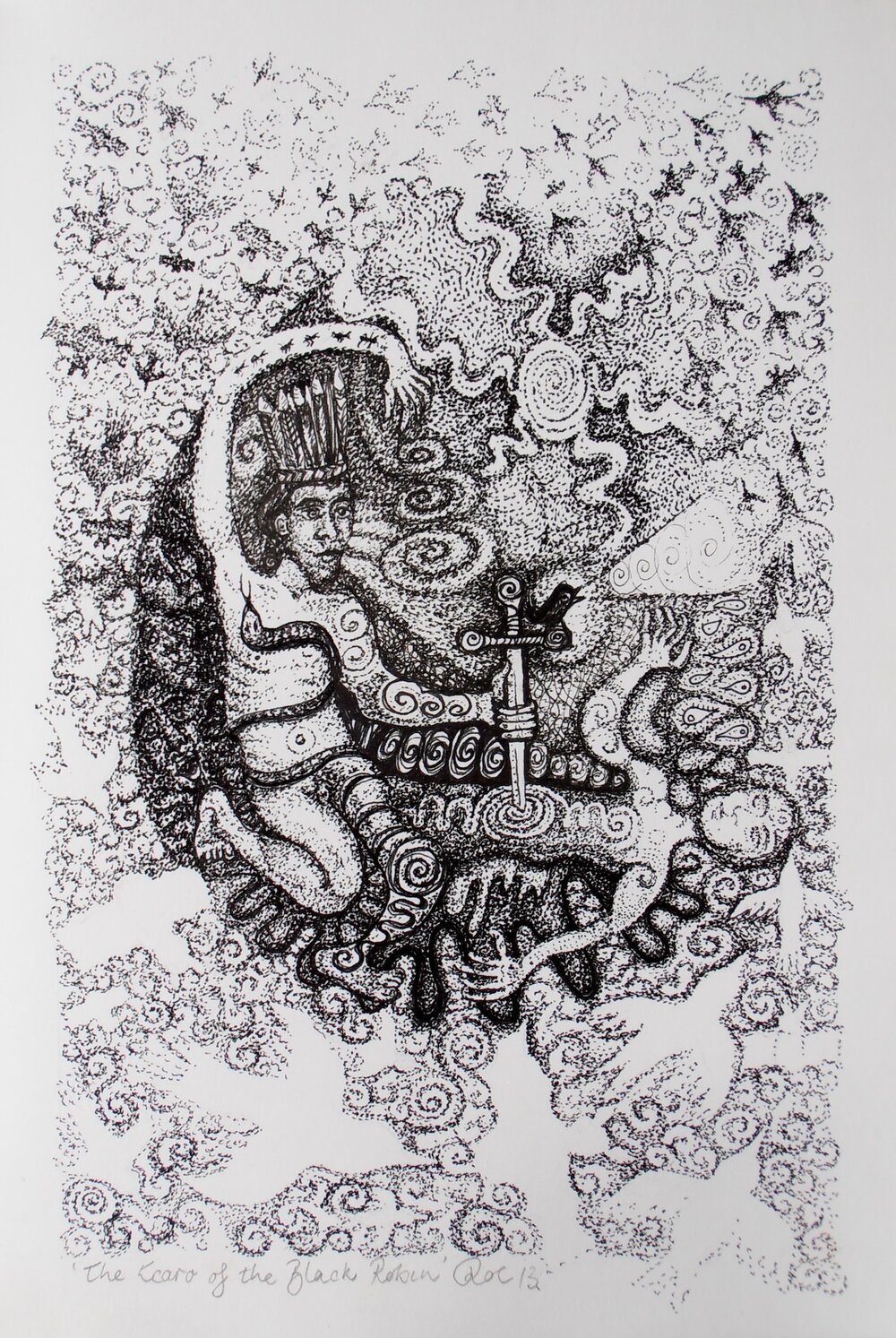  “The Icaro of the Black Robin”  Pen and ink, 21cm x 29.7 cm on cartridge, 2013. 