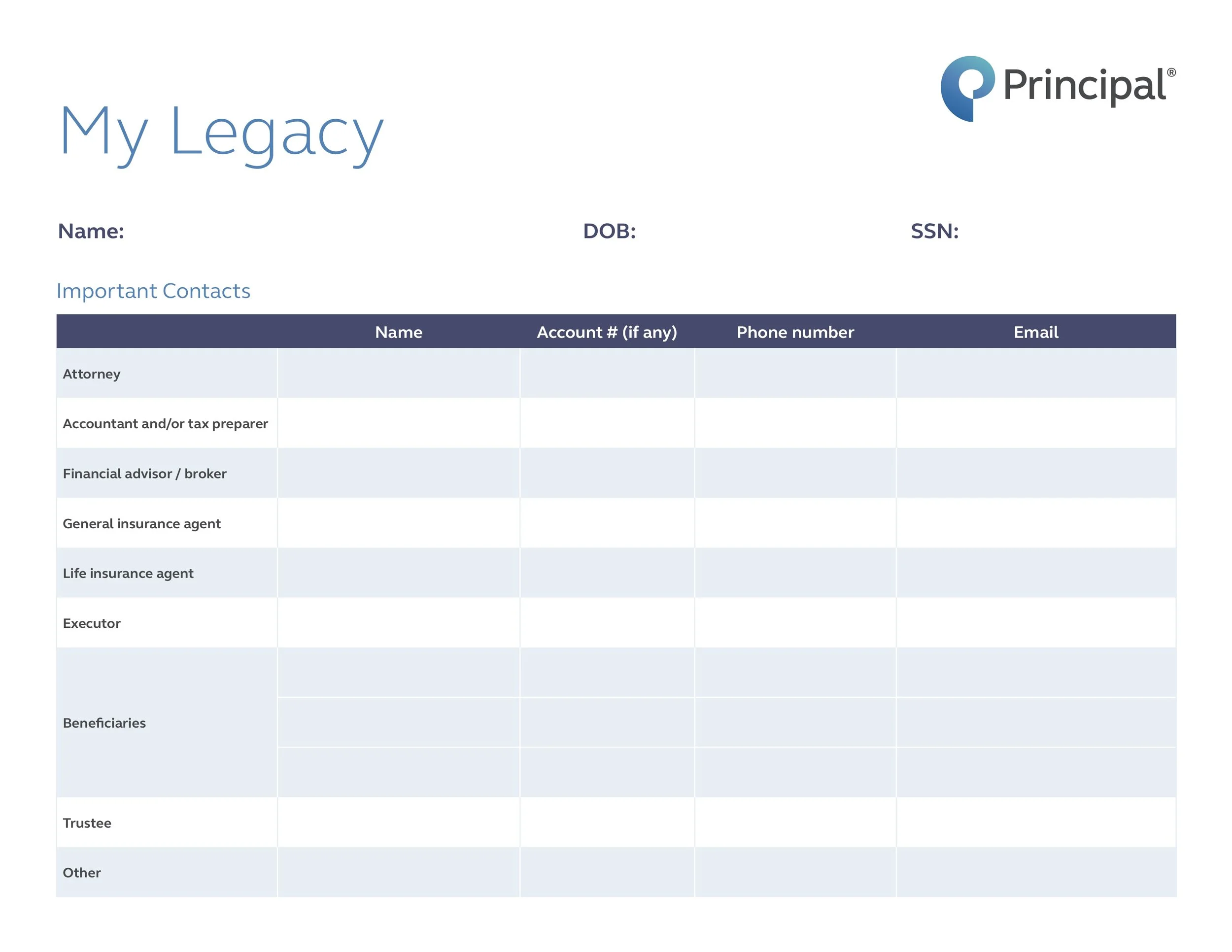 Download “My Legacy” worksheet