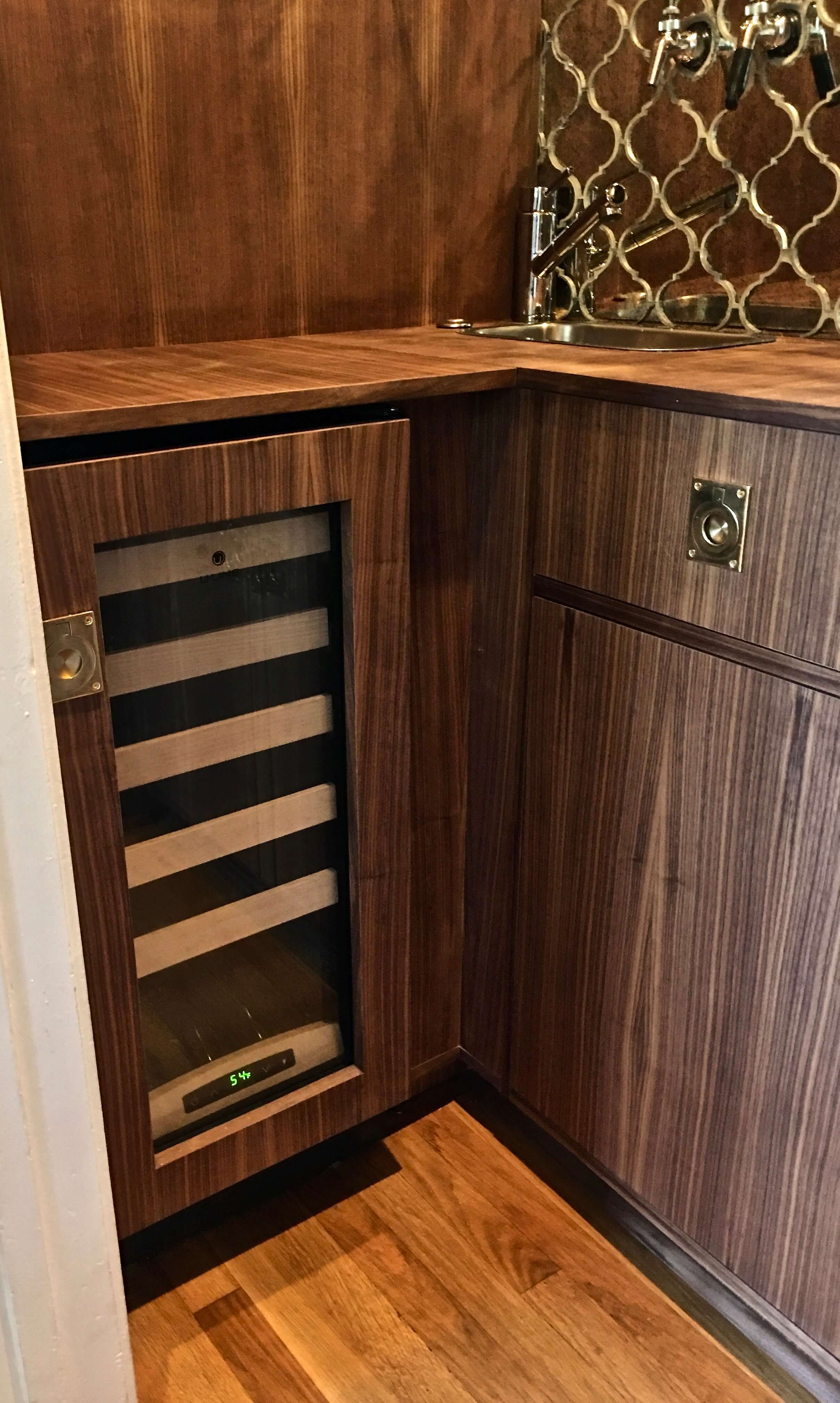 Custom Wet Bar - Dark Brown Wood - Corner
