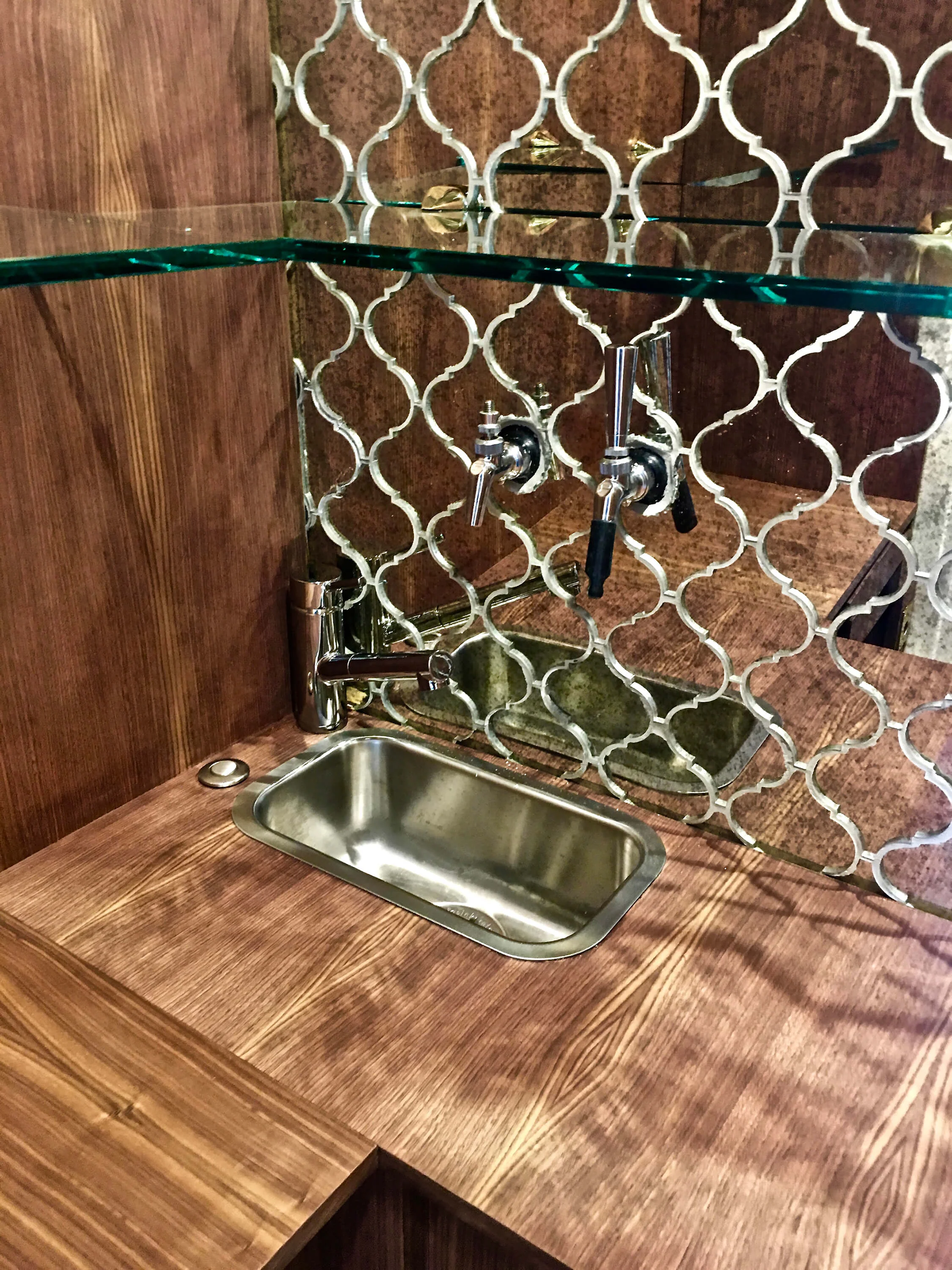 Custom Wet Bar - Dark Brown Wood - Counter