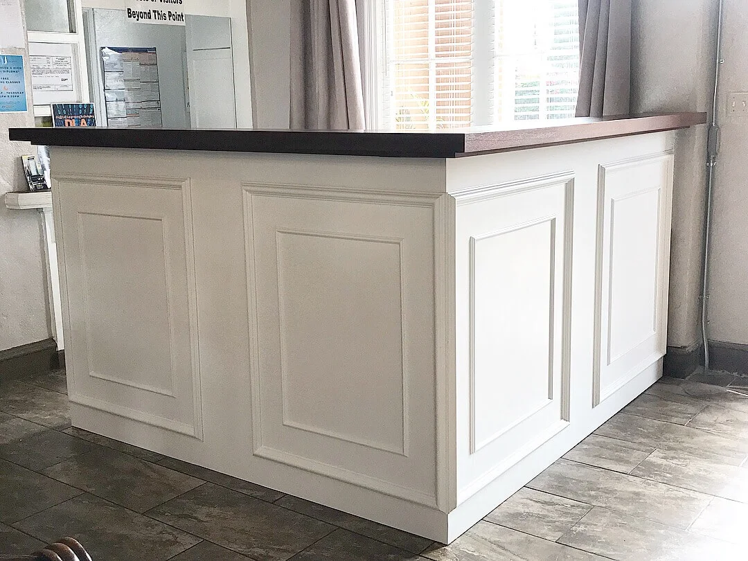 Custom Front Desk - White/Brown Wood