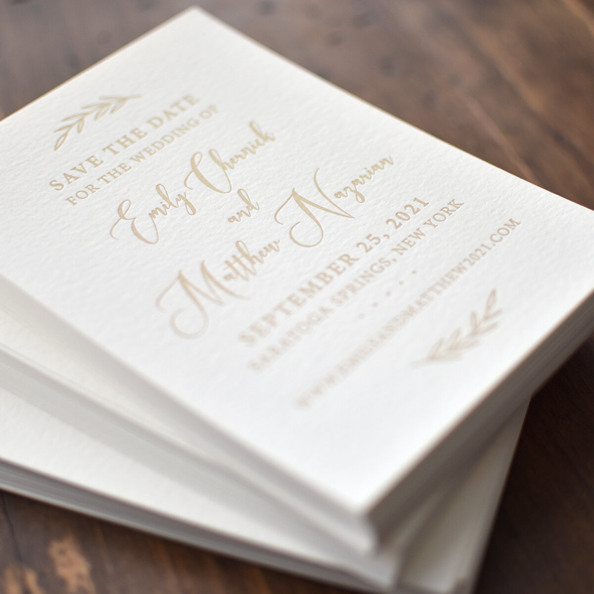 Custom letterpress wedding invitation on handmade paper for The Adelphi in Upstate New York