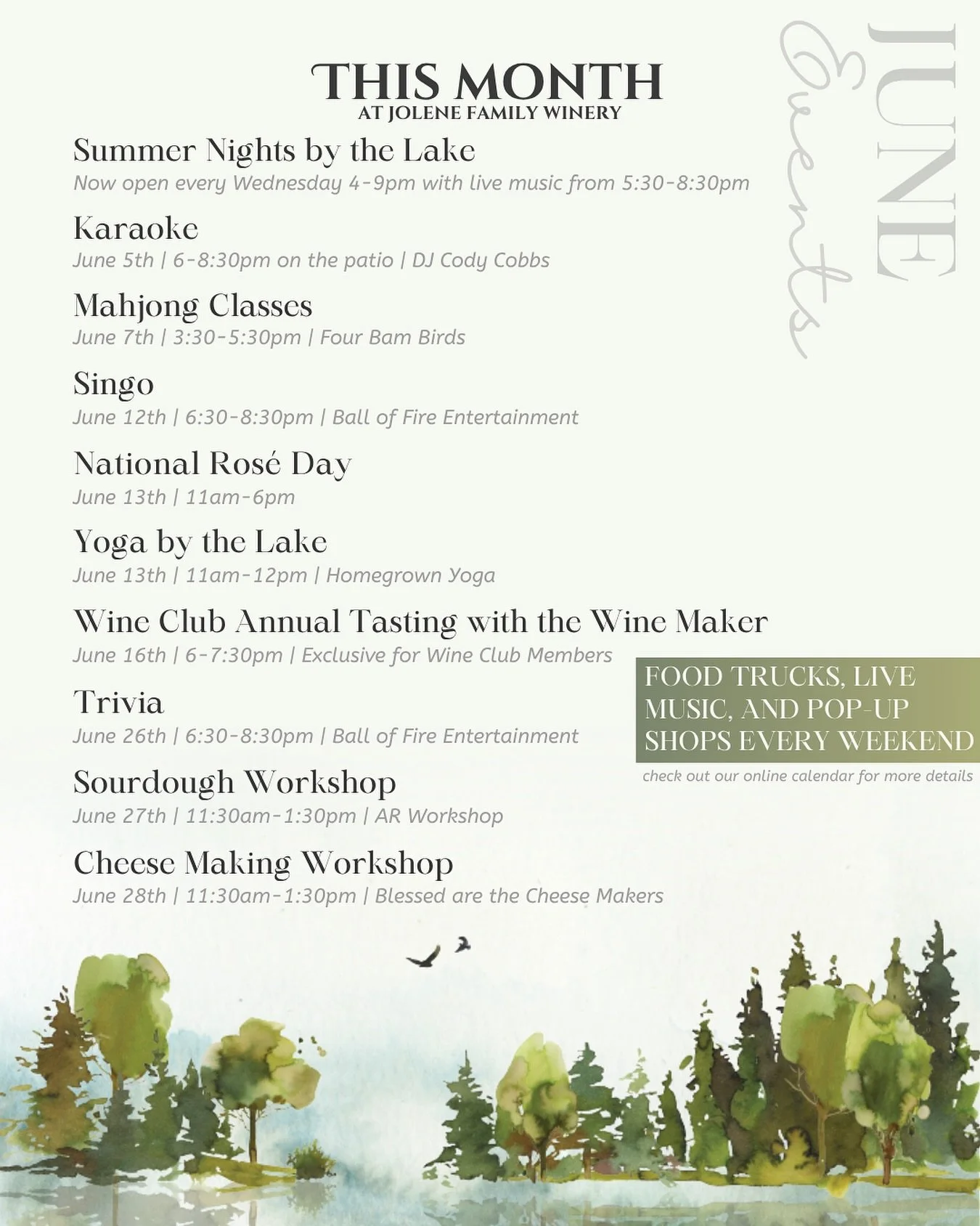 Hello June!🌞

Summer Nights by the Lake are here, along with Karaoke, Mahjong Classes, Singo, Trivia, Yoga by the Lake, and more.

Save this post, check the link in our bio for more details, and start planning your June visits. We can&rsquo;t wait t