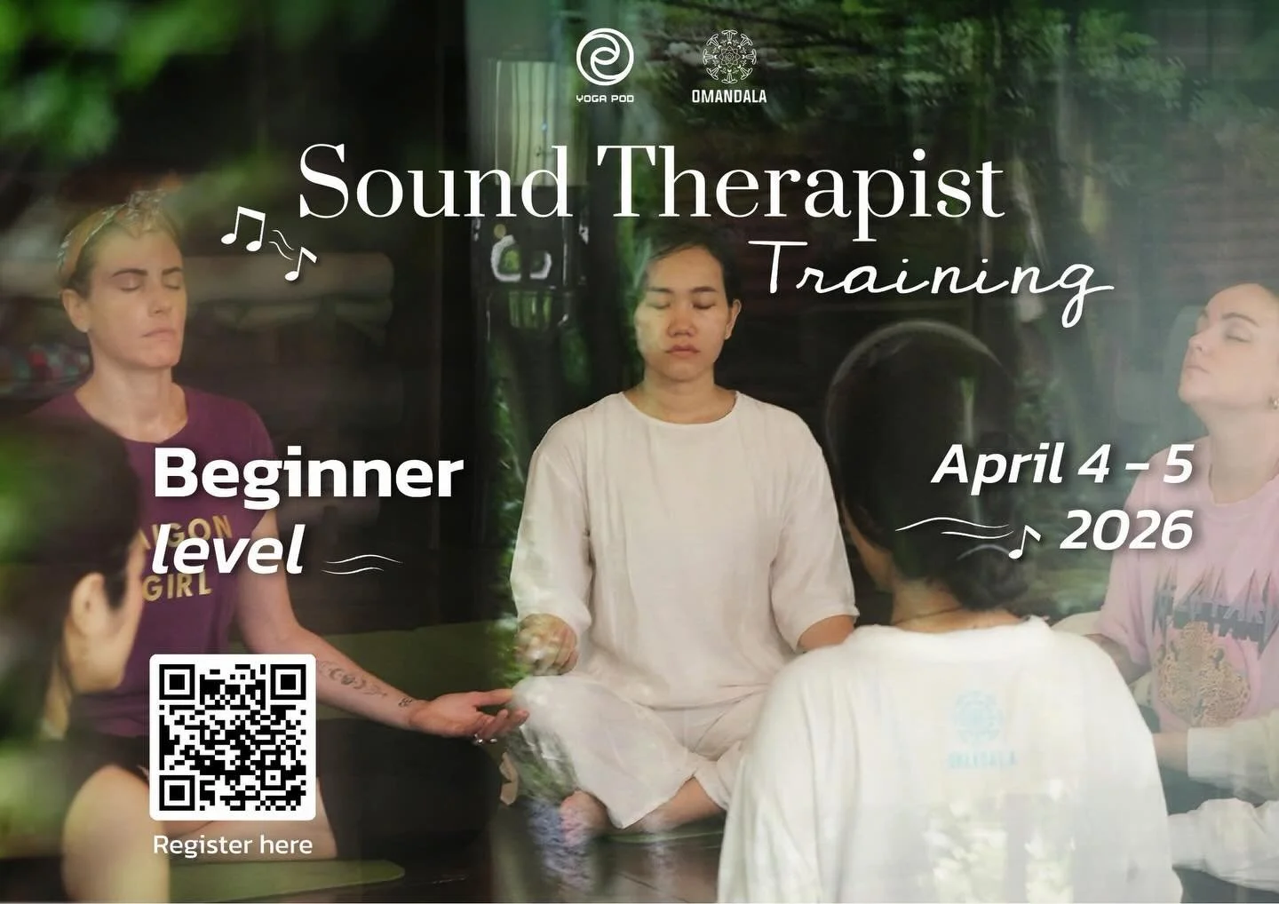 ✧ 𝑺𝒐𝒖𝒏𝒅 𝑻𝒉𝒆𝒓𝒂𝒑𝒊𝒔𝒕 𝑻𝒓𝒂𝒊𝒏𝒊𝒏𝒈 - 𝑩𝒆𝒈𝒊𝒏𝒏𝒆𝒓 𝑳𝒆𝒗𝒆𝒍 | 𝑨𝒑𝒓𝒊𝒍 2026 ✧
Yoga Pod x @omandalavietnam 

Throughout 2025, Yoga Pod and Omandala shared the practice of sound healing with participants through a series of Sound T