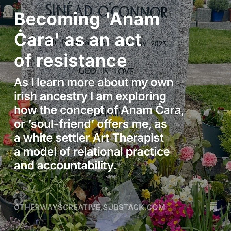 As a settler living on stolen Indigenous lands, at a time of multiple, brutal and interconnected global genocides, to draw on Anam Cara is not a nostalgic gesture&mdash;it&rsquo;s a remembering and a responsibility to:

interrupt the colonial rupture
