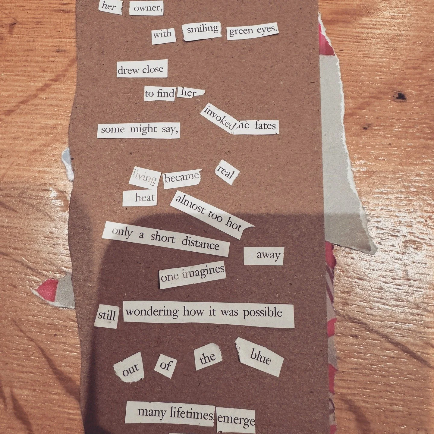 here is a step-by-step of how I made this collage and black-out poetry art as a new moon creative practice. 

First, I created the collage, listening to music, hanging out with my friends around the kitchen table. 

Next, I tore a random page out of 
