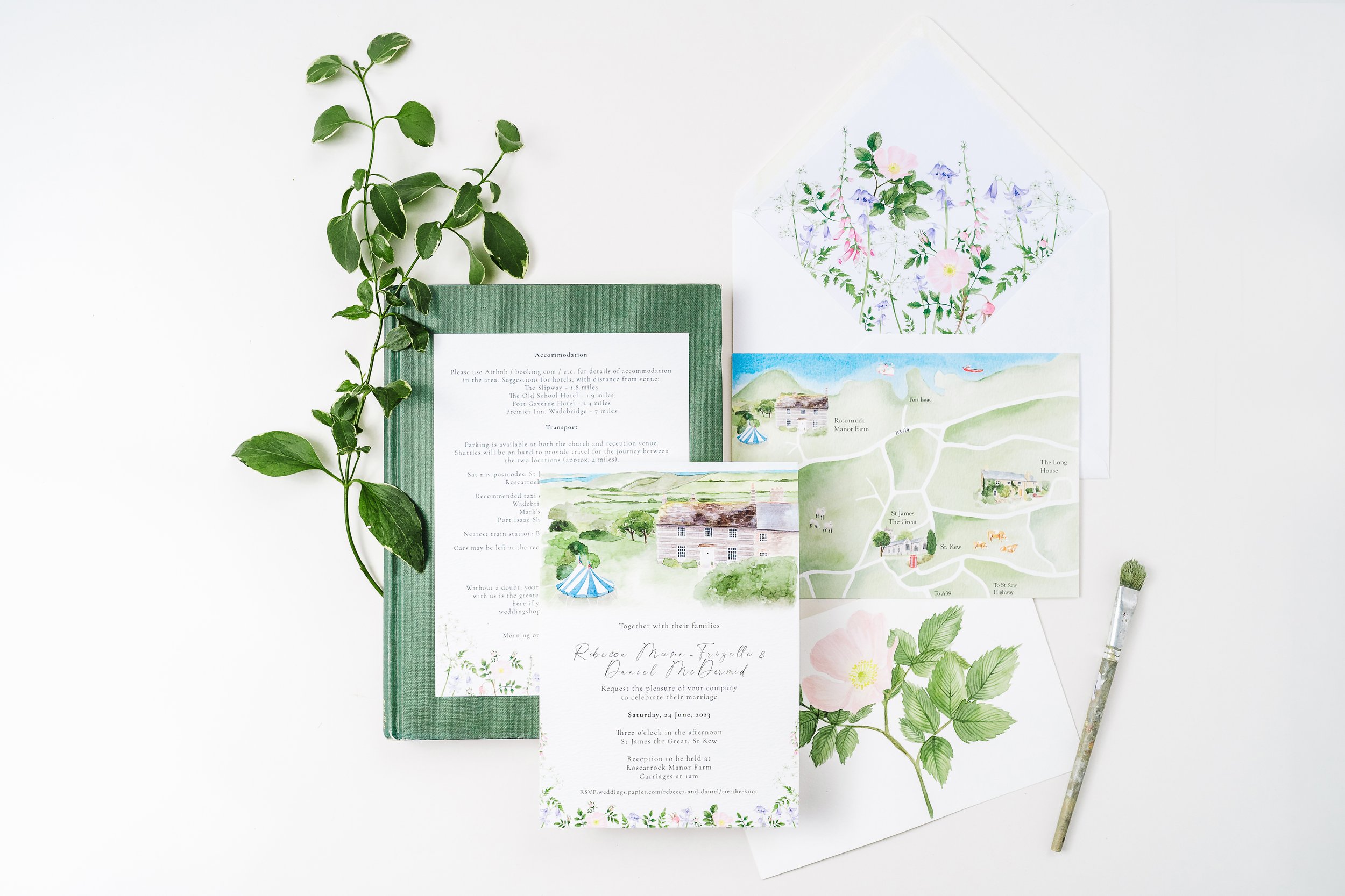 Costal watercolour wedding invitations