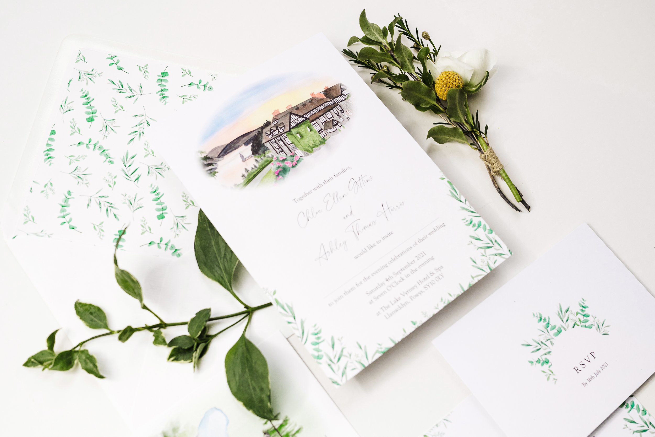 Watercolour wedding stationery