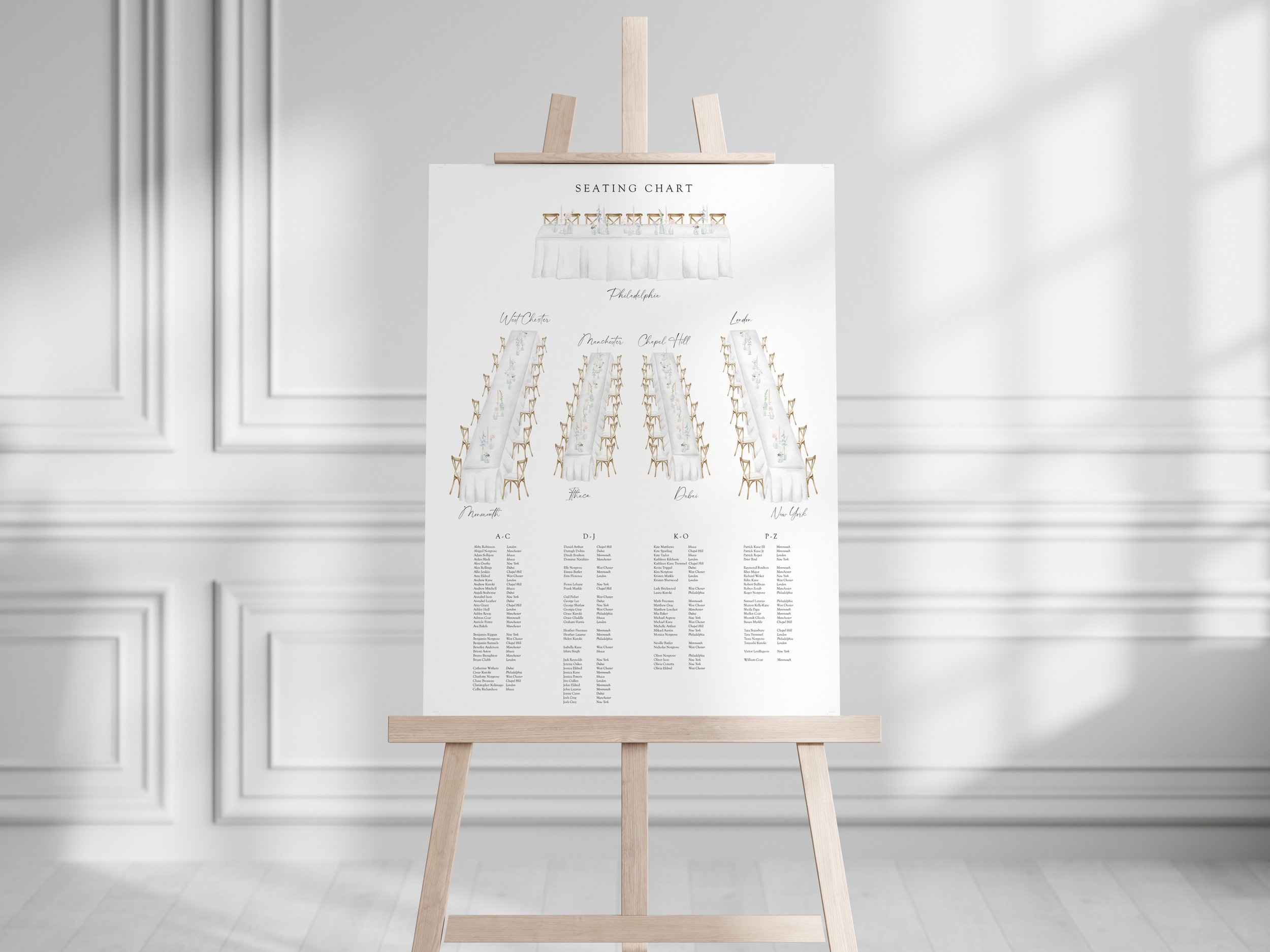  Bespoke watercolour seating chart 