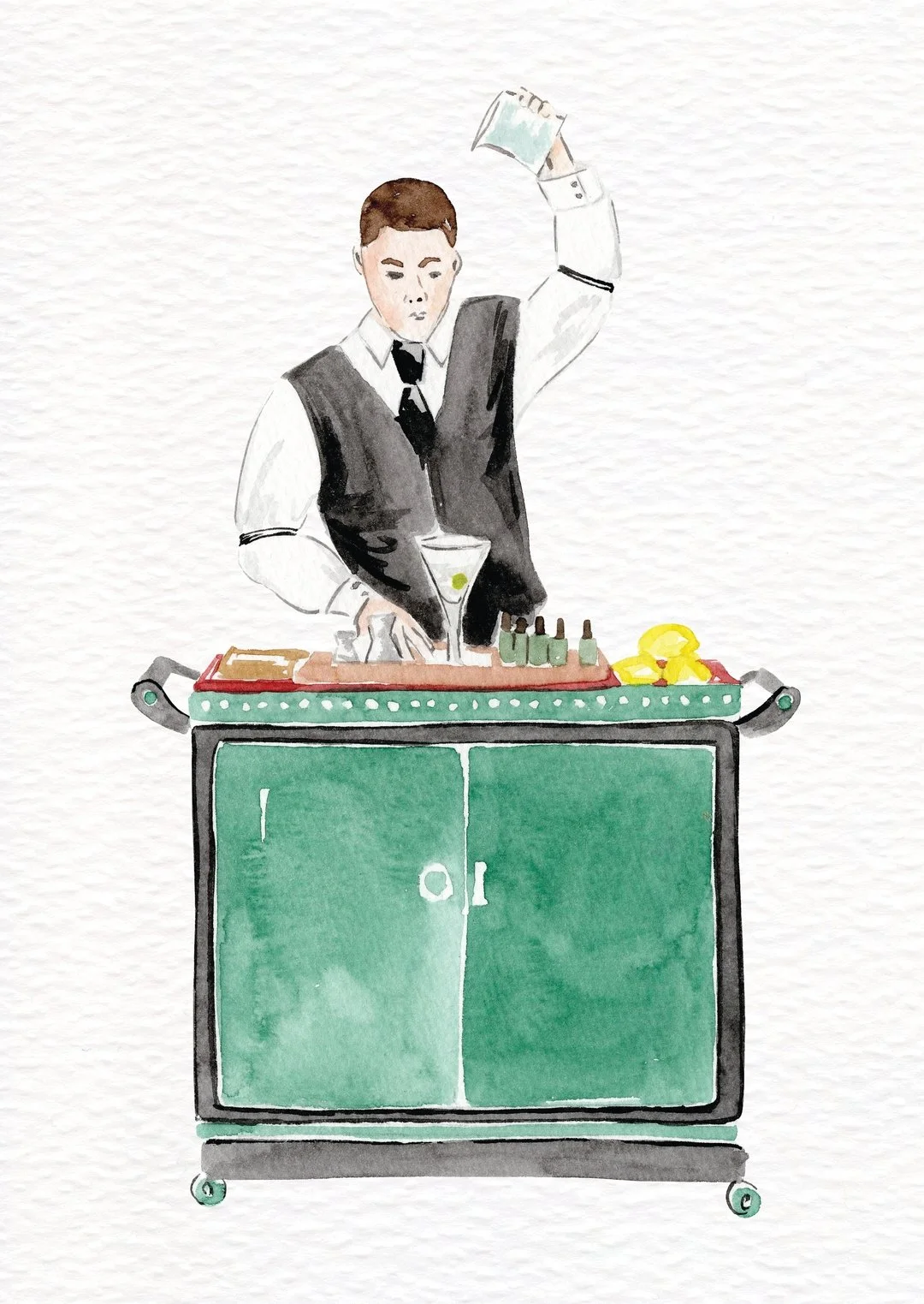 I Painted the iconic martini trolley @theconnaught for a gentleman&rsquo;s cocktail card. It was such a fun detail and helped to build excitement around every detail of the wedding celebrations. ​​​​​​​​
​​​​​​​​
#theconnaught #bachelorcard #customwe