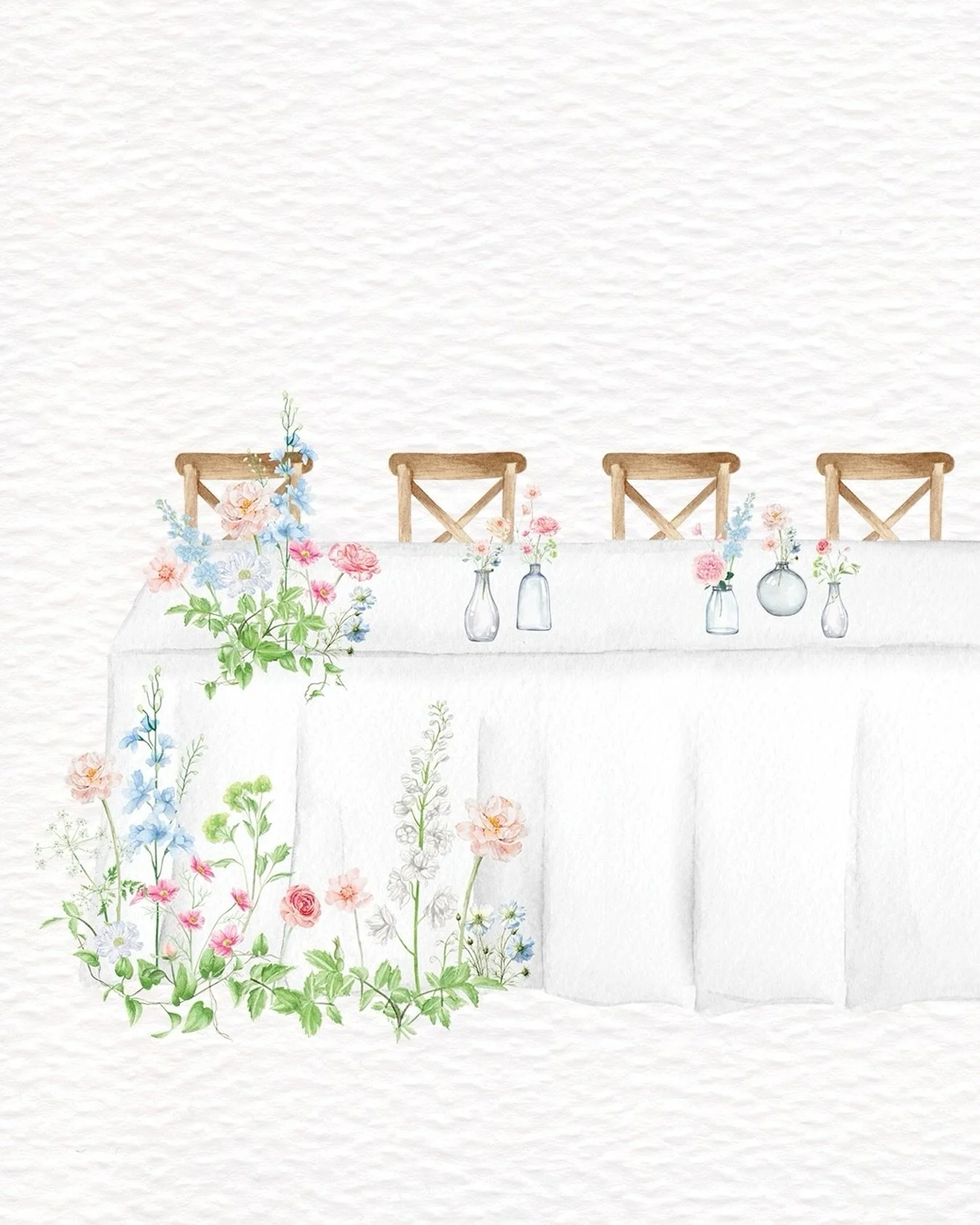 A bespoke seating chart is a beautiful way to personalise your wedding day stationery. I&rsquo;ll paint your chairs, tables and linen, candles and floral details to ensure the design is unique to you. To see my portfolio of seating charts and make an