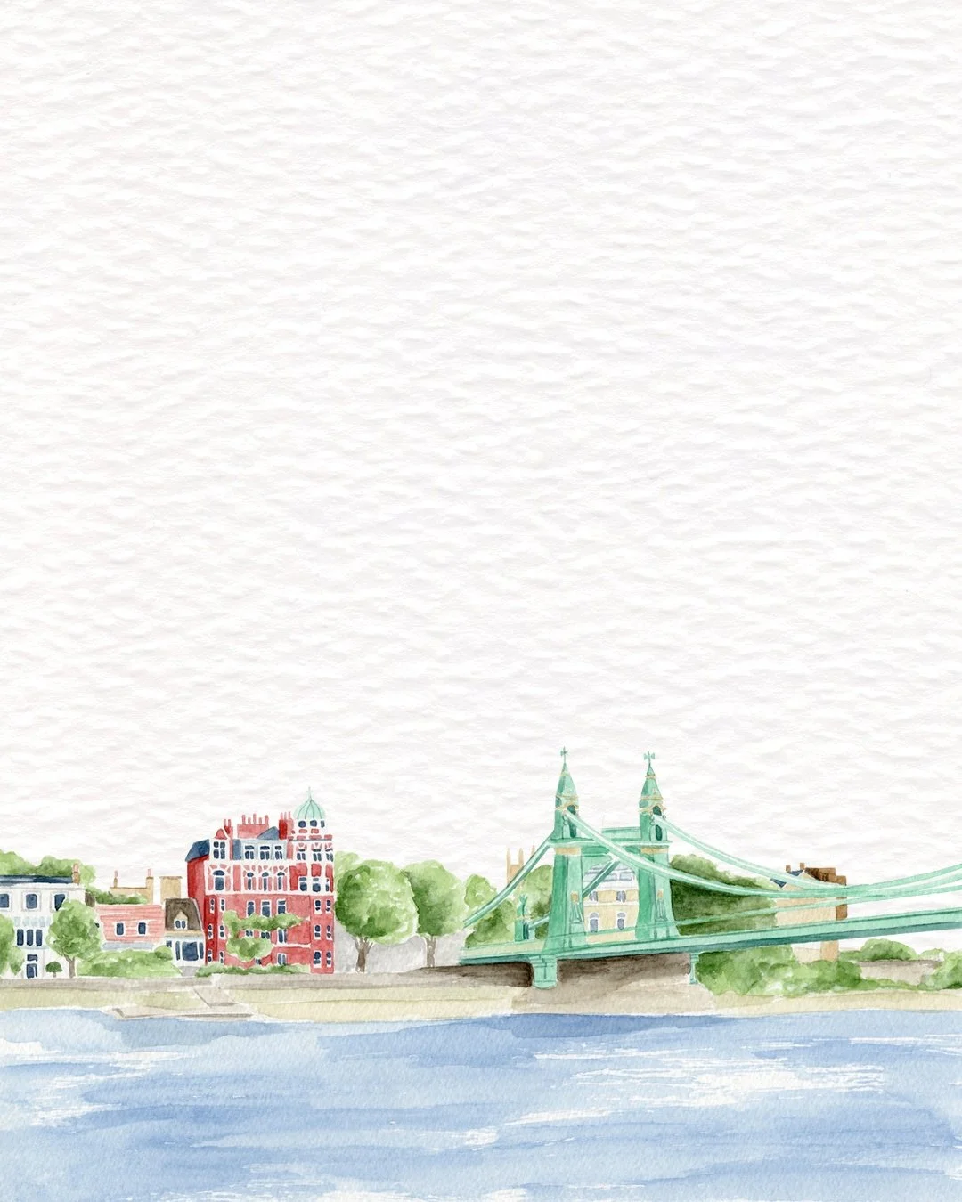 I painted a series of bespoke table name cards last year and this one depicts a view of London from the River. If​​​​​​​​
You commission bespoke artwork for your wedding you not only receive some beautiful stationery pieces, but  set of keepsake art 