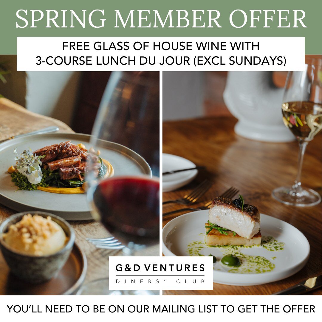 ⭐️ Diners&rsquo; Club Spring Member Offer
Free Glass of House Wine when taking 3 Courses from our Lunch Du Jour Menu. Lunchtime only, excludes Sunday. Offer ends 30th April. Available to existing members and new sign ups. 

➡️ To claim your complimen