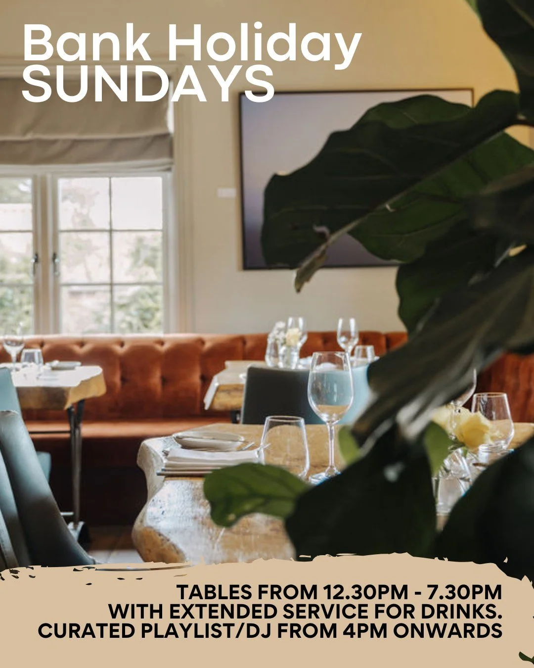 This Bank Holiday Sunday, join us for a leisurely all-day dining experience with a dedicated Sunday Menu including roasts. Table bookings from 12.30pm until evening. Take your time enjoying each dish. From 4pm, let our curated music set the atmospher