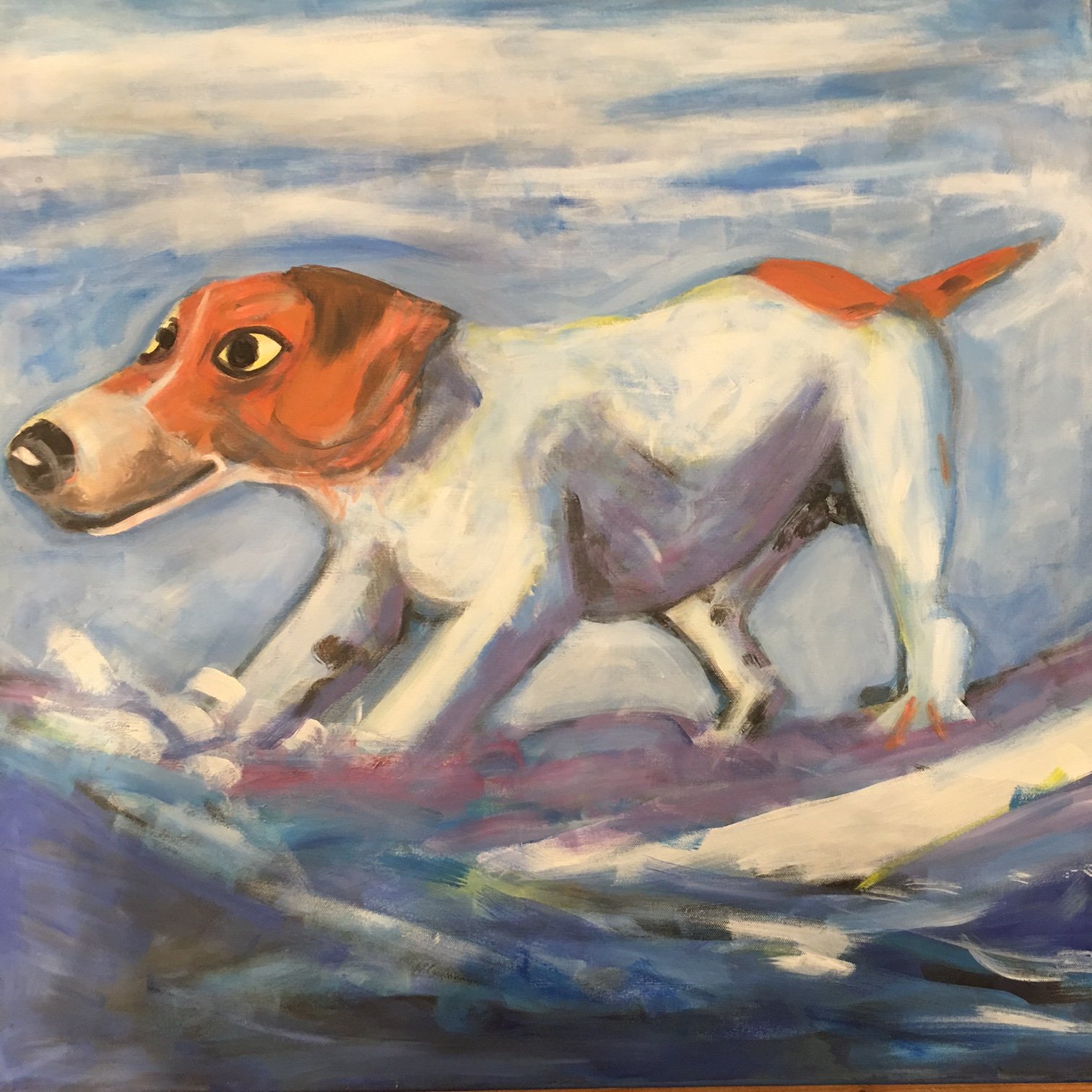 SURFING DOG VERSION 1 - 2007 £1250 - 30x30 inches/76x76cm - oil on canvas