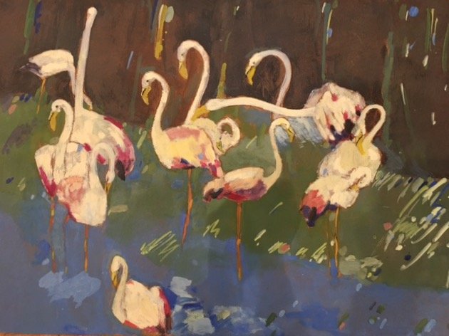 Flamingo's - oil on panel - 45x90cm