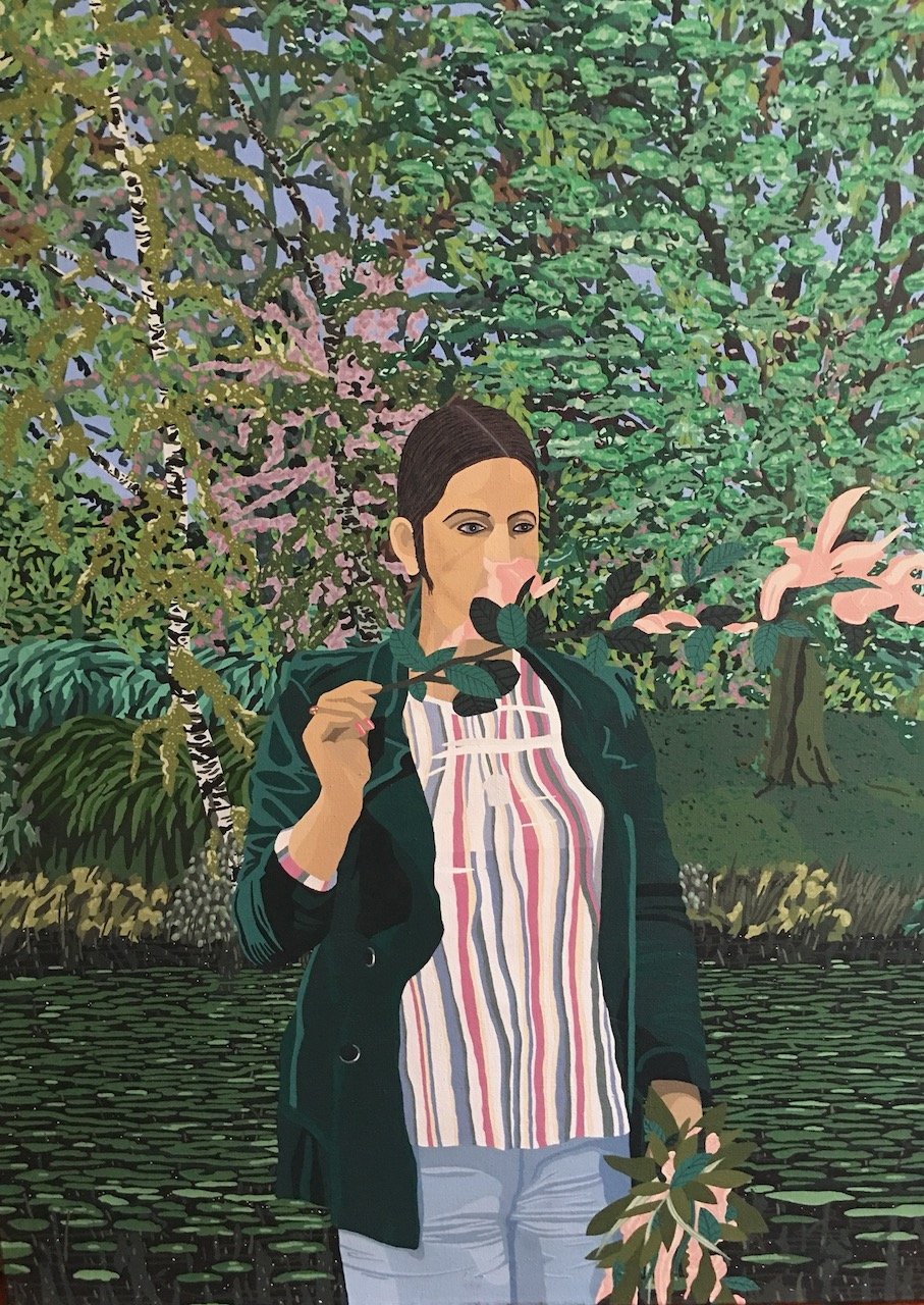 GIRL WITH FLOWER - 44x36inches - oil on canvas